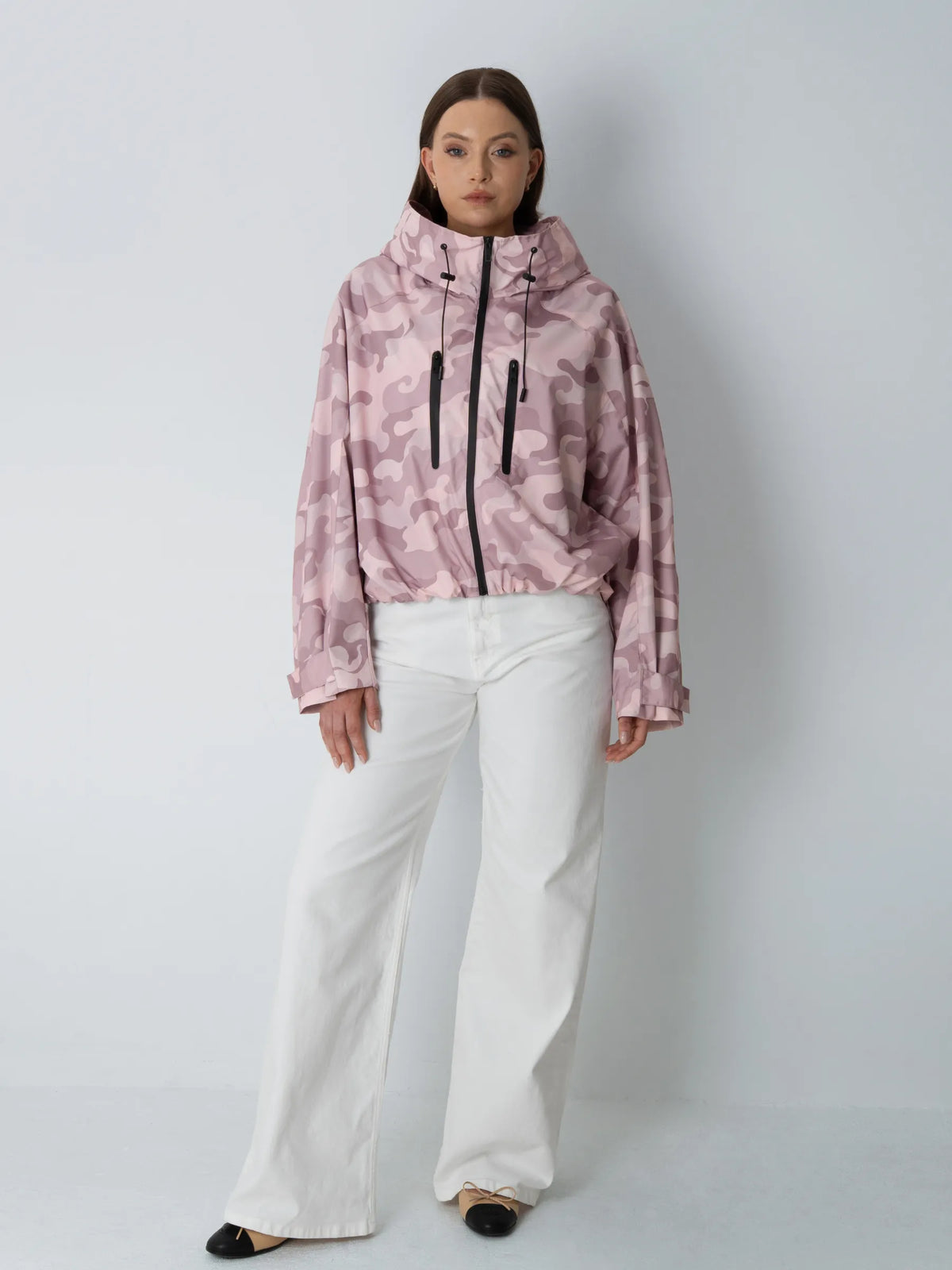 PUFFLT One Size Pink Camo Short Oversized Rain Jacket