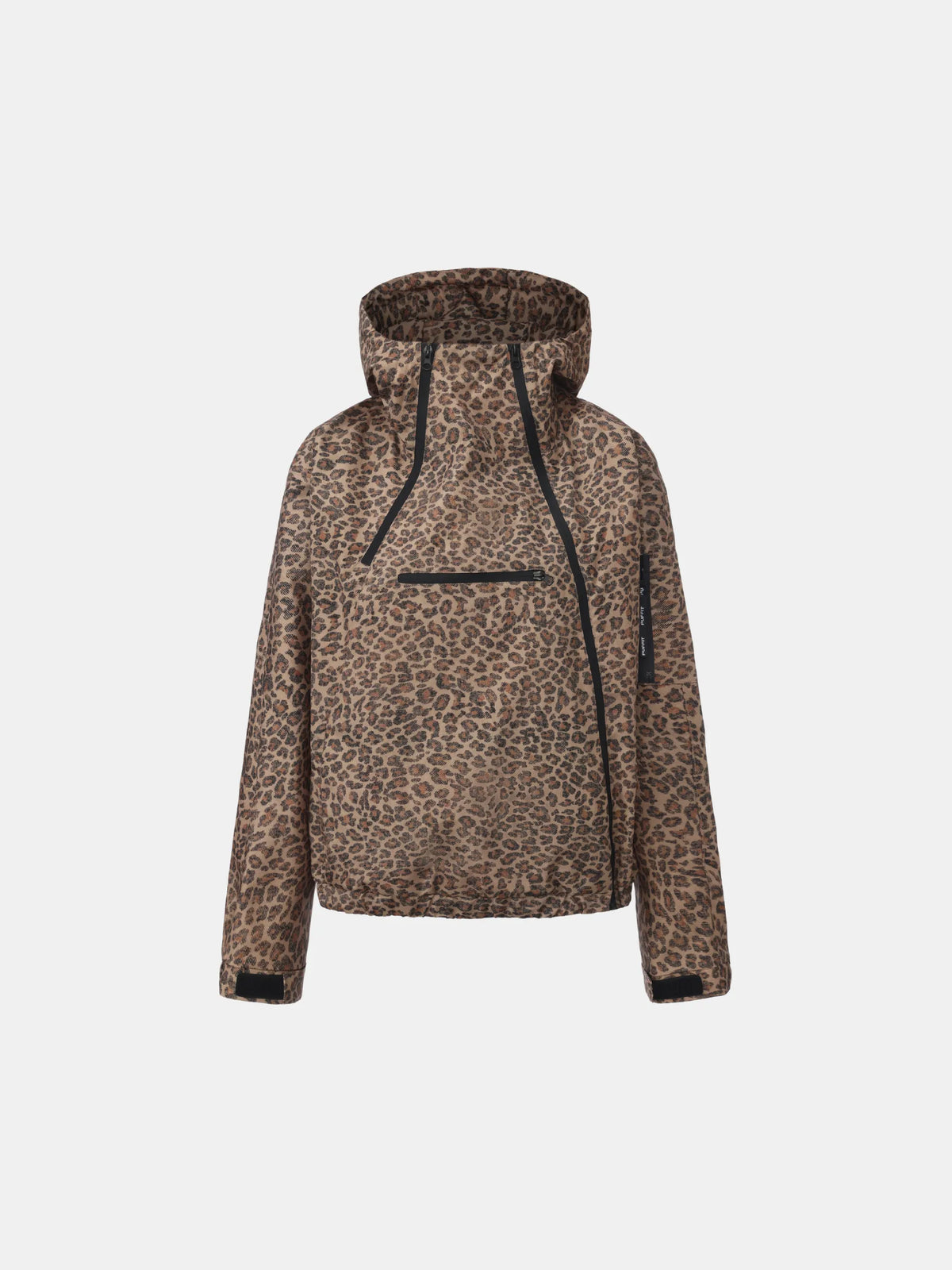 PUFFLT Leopard Short Asymmetric Zip Rain Hoodie