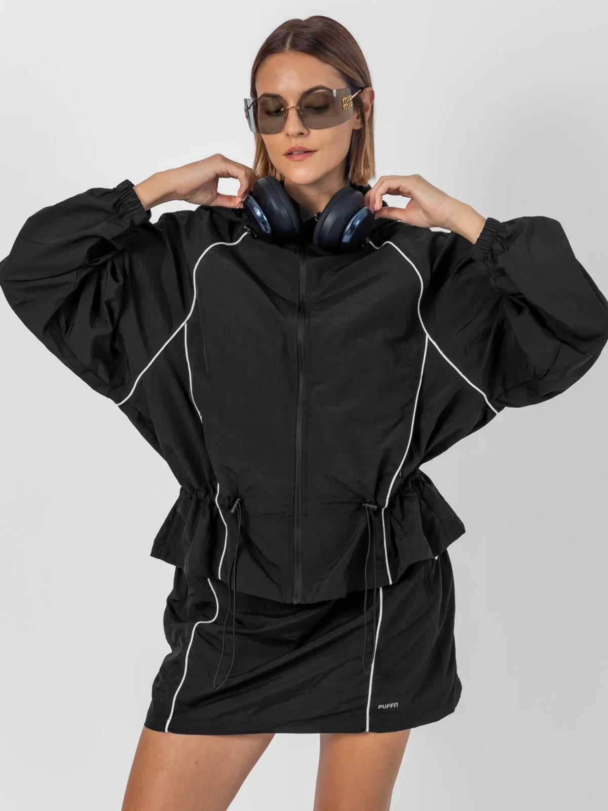 PUFFLT Water Repellent Full-Zip Packable-Hood Track Jacket