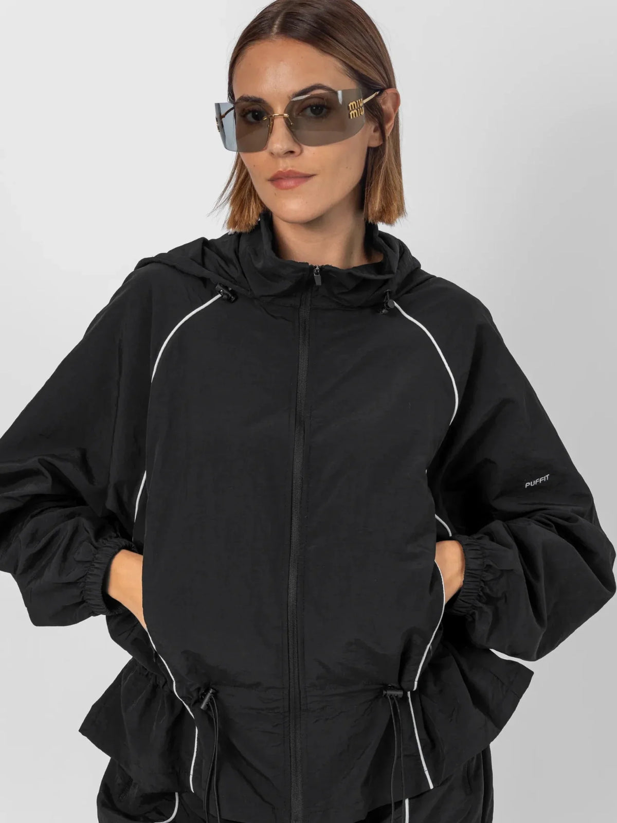 PUFFLT Water Repellent Full-Zip Packable-Hood Track Jacket