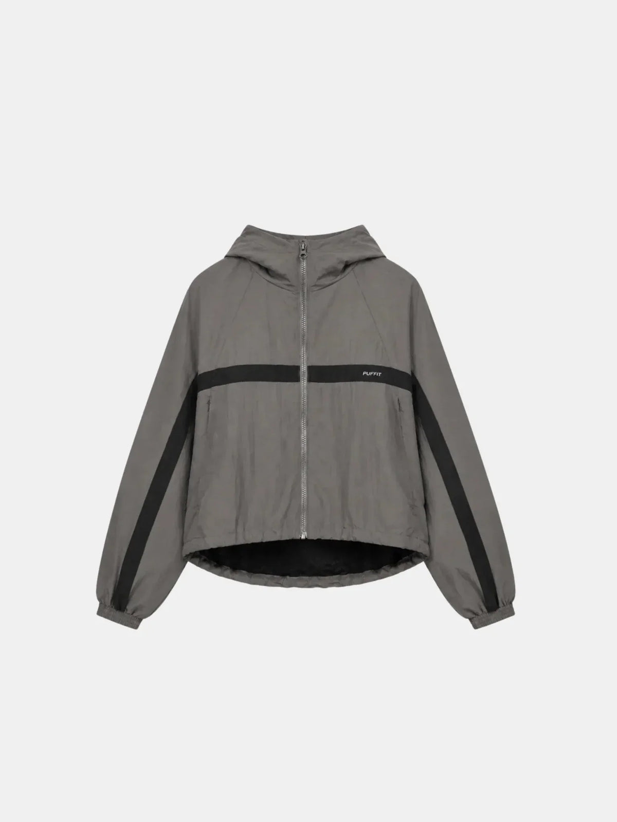 PUFFLT grey water repellent oversized short track jacket with hood