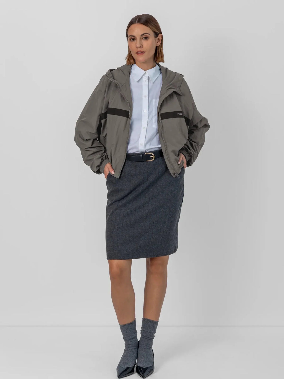 PUFFLT Water Repellent Oversized Short Track Jacket