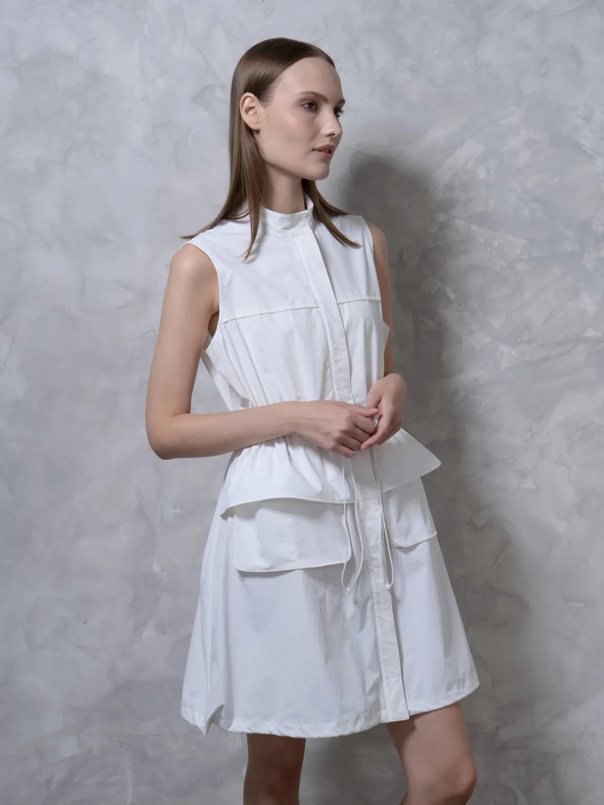 PUFFLT Drawstring Waist Sleeveless Zipped Long Bubble Dress
