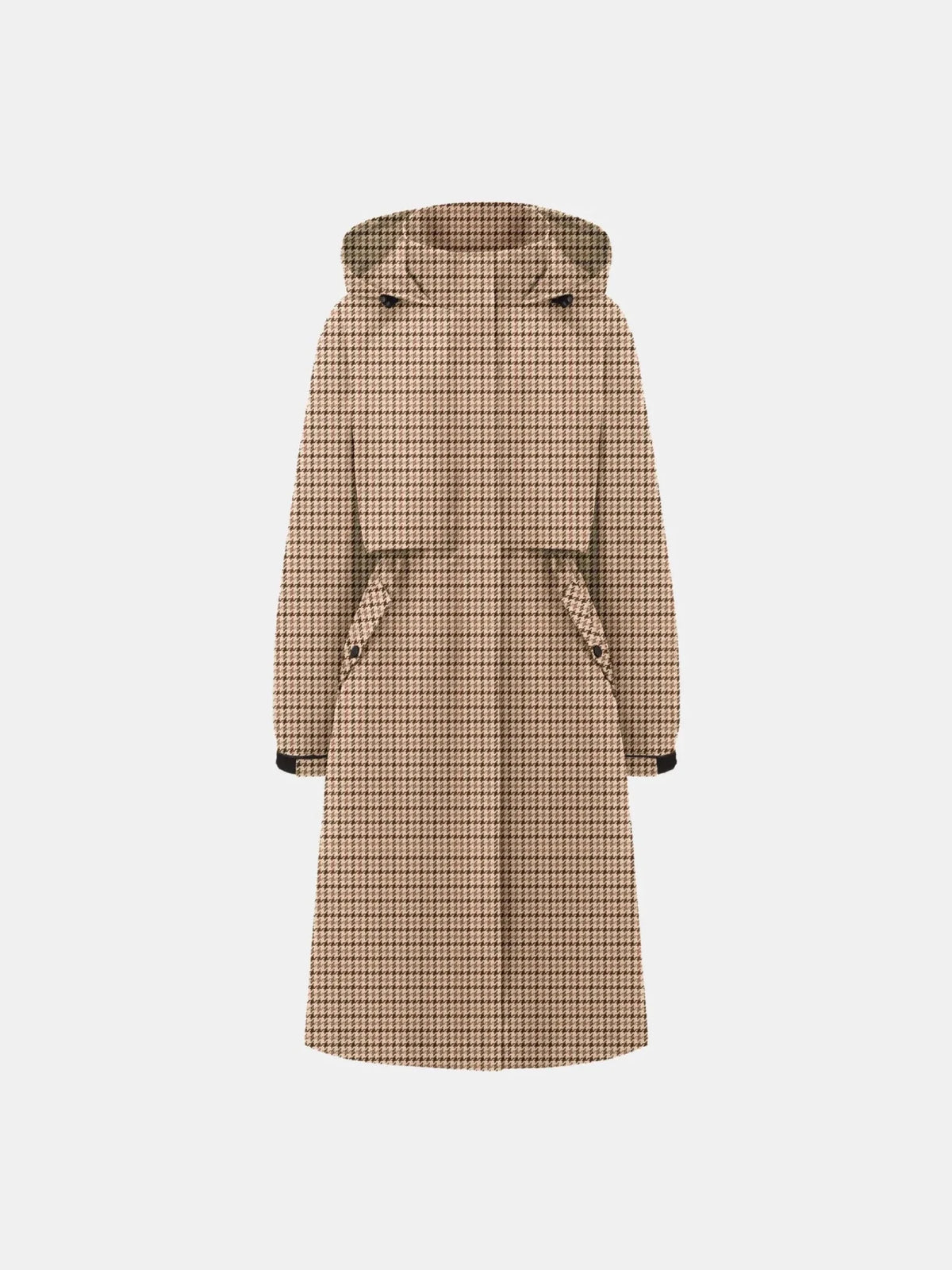 PUFFLT Beige Houndstooth Long Breathable Raincoat