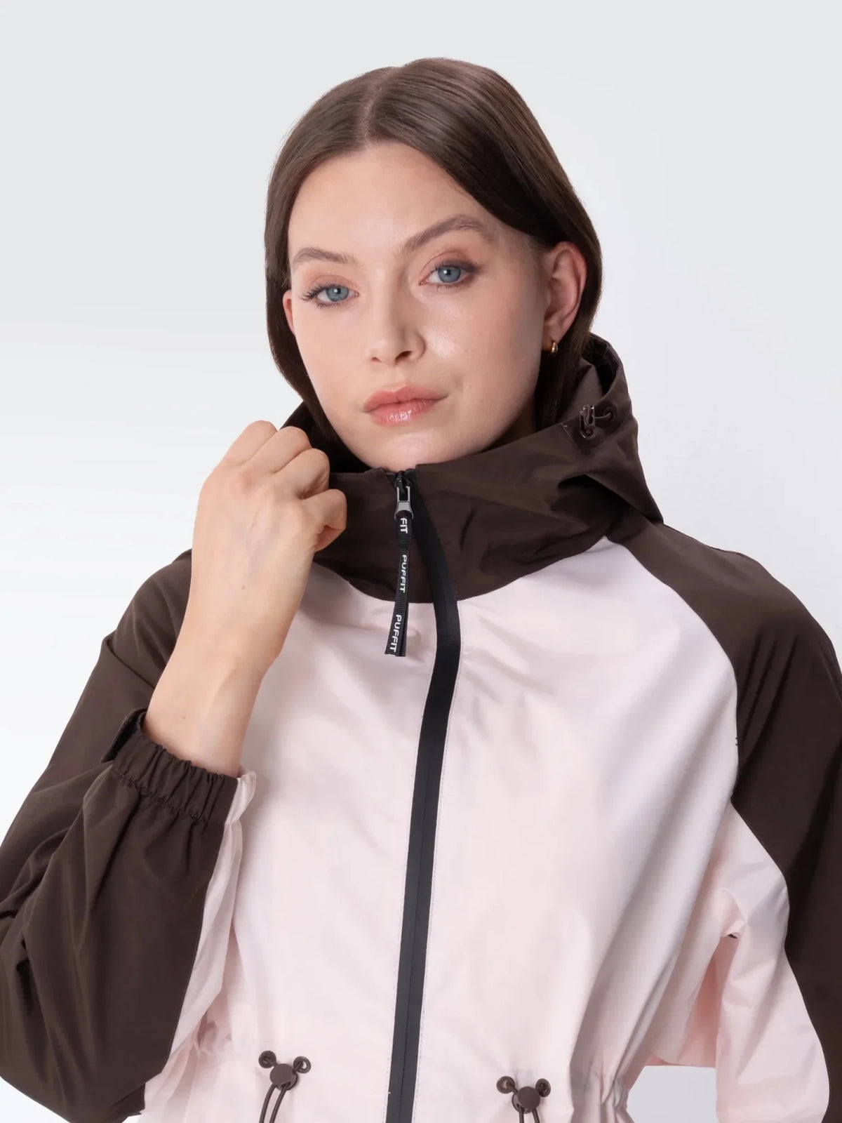 PUFFLT Brown/Pink Full-Zip Rain Jacket