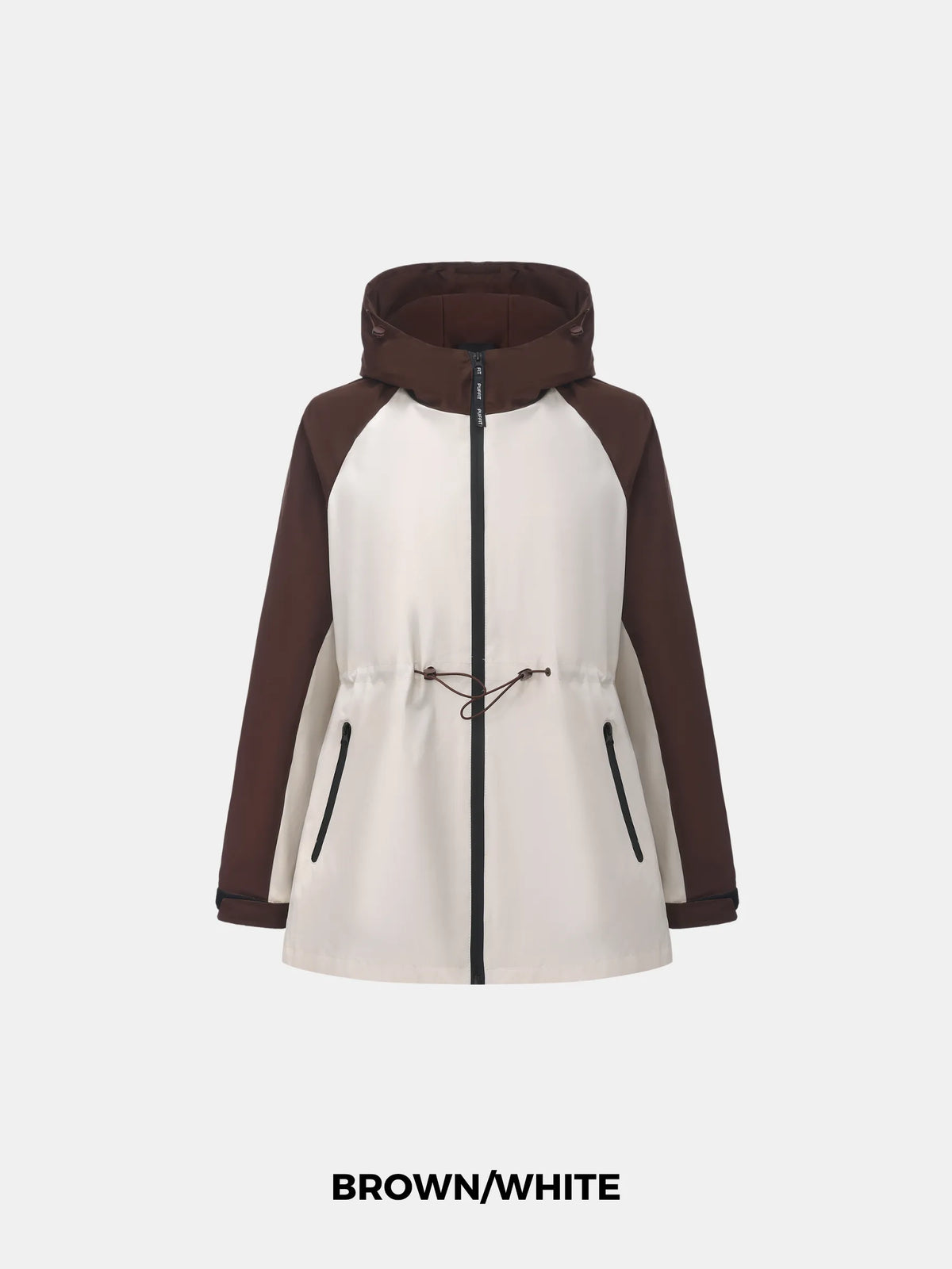 PUFFLT Brown/White Full-Zip Rain Jacket