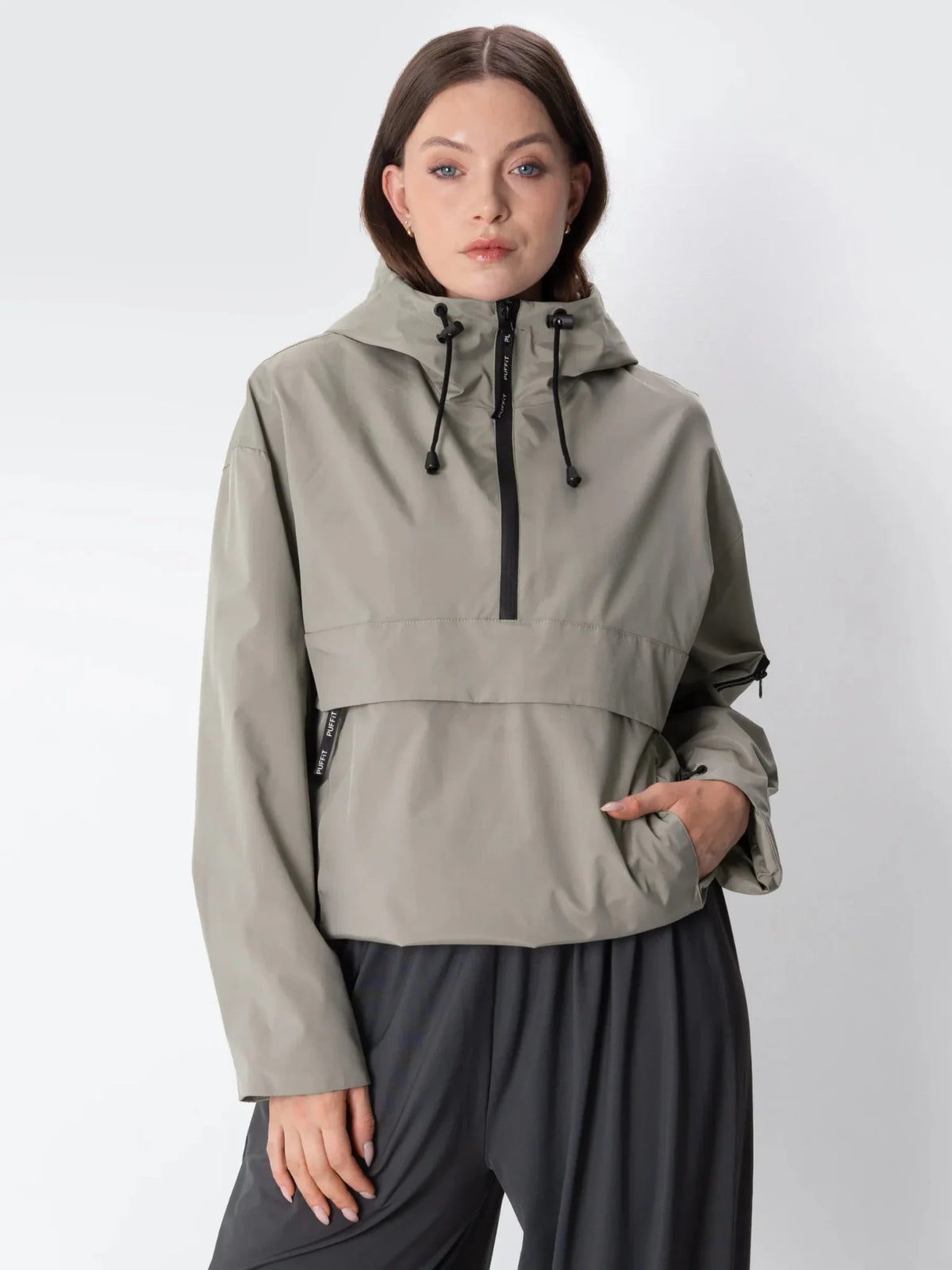 PUFFLT Dark Taupe Relaxed Fit Rain Hoodie
