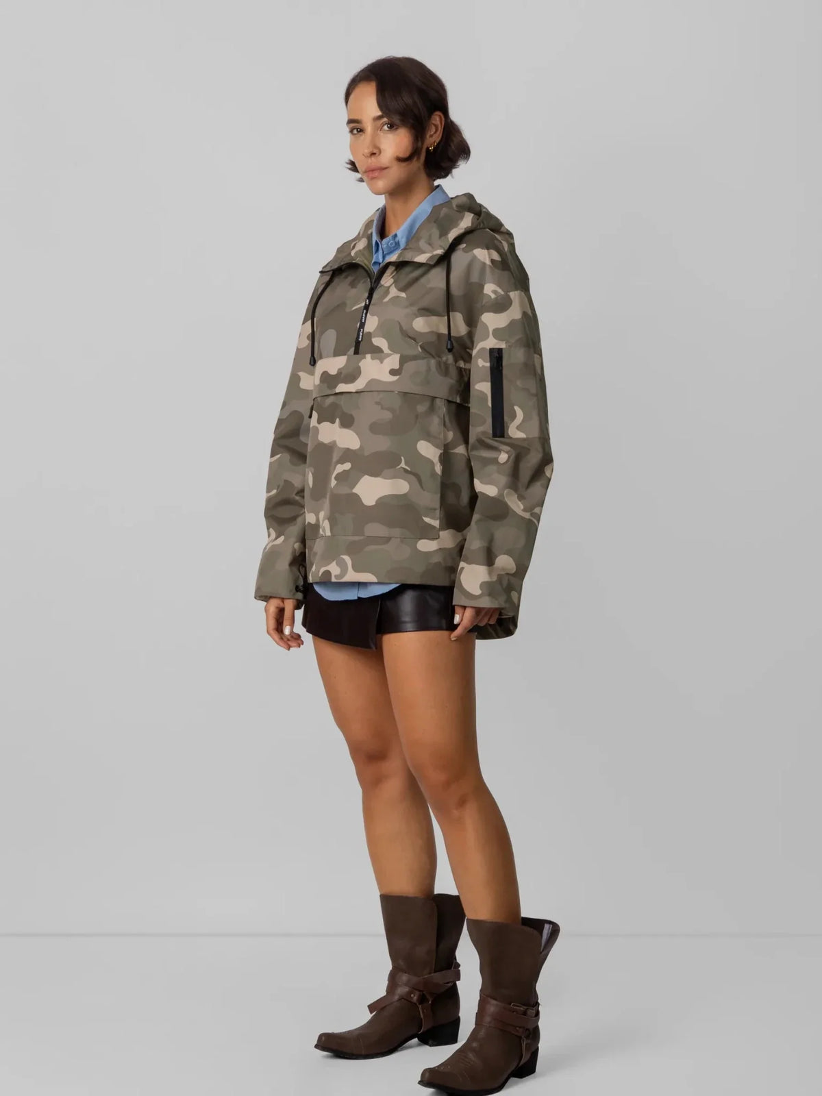 PUFFLT Taupe Camo Relaxed Fit Rain Hoodie