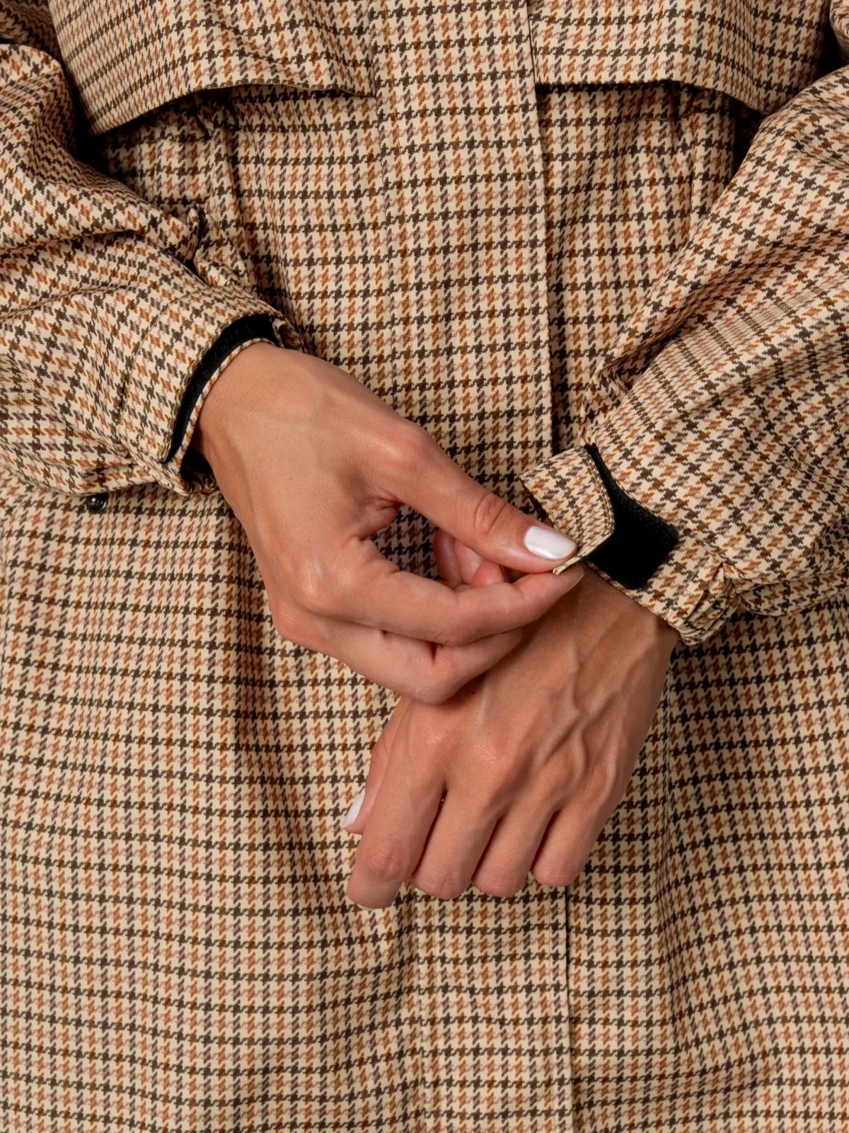 PUFFLT Beige Houndstooth Long Breathable Raincoat