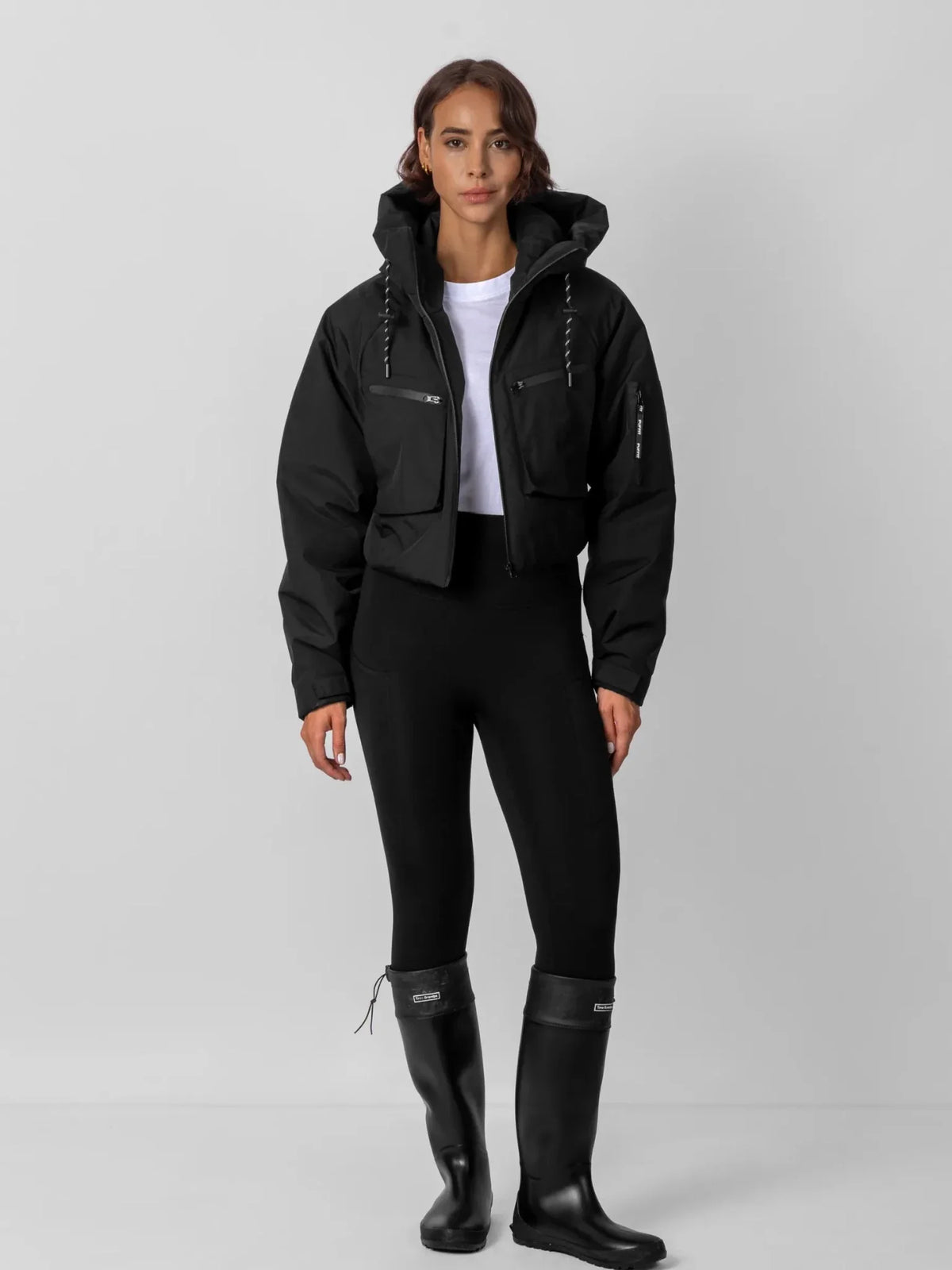 PUFFLT Padded Cropped Hooded Rain Jacket