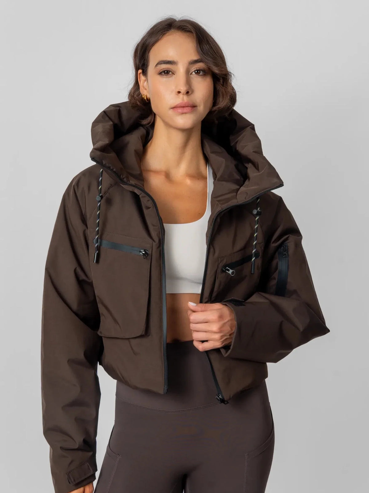 PUFFLT Padded Cropped Hooded Rain Jacket