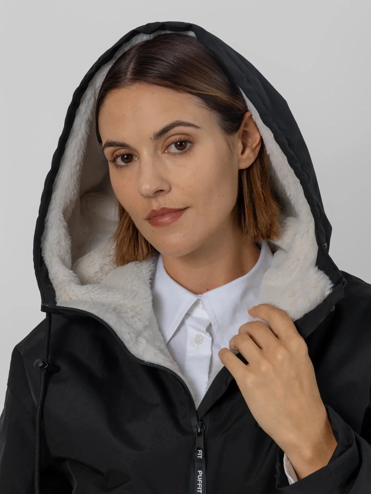 PUFFLT Faux Fur Lined Relaxed Fit Rain Hoodie