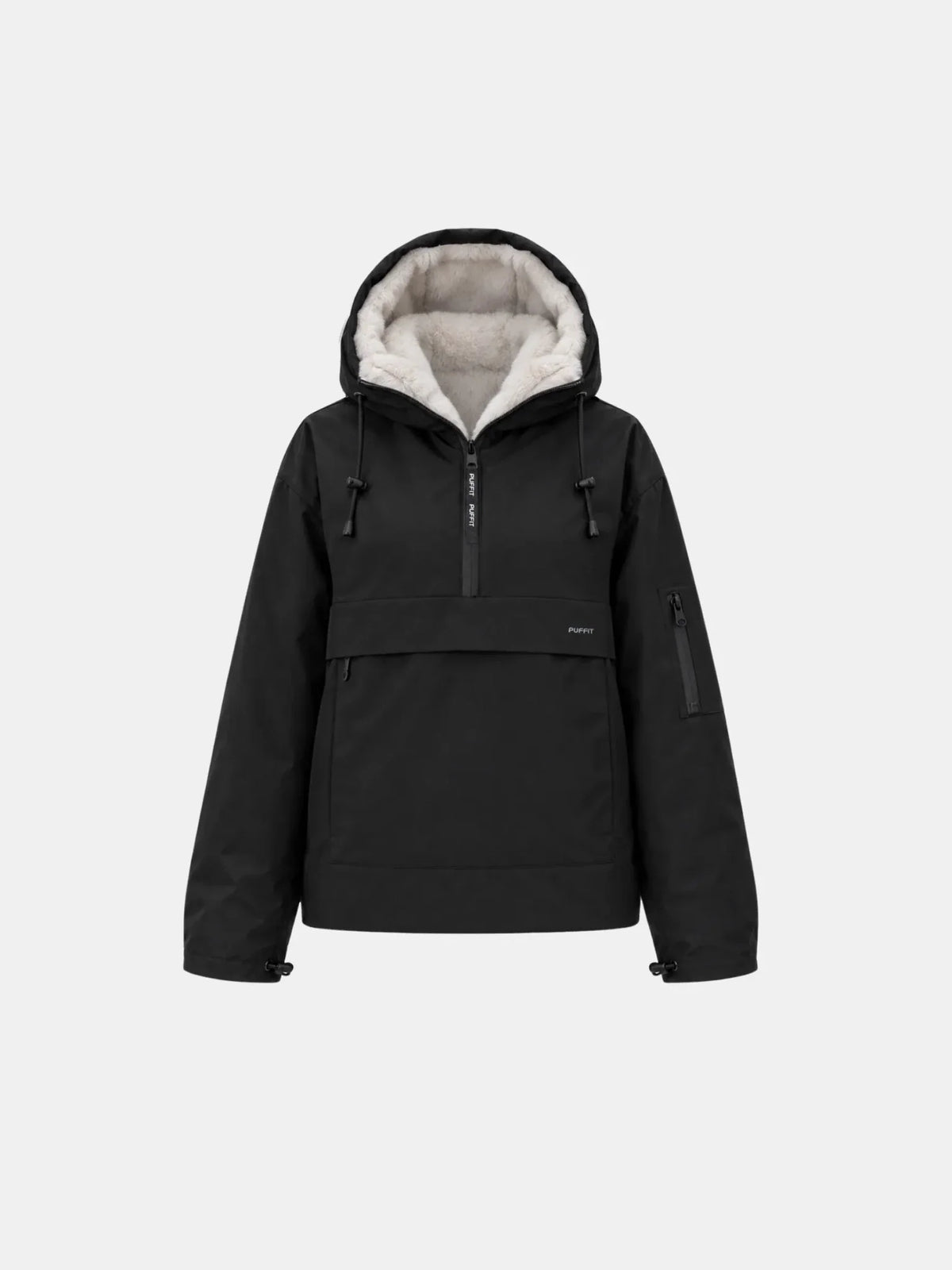 PUFFLT Faux Fur Lined Relaxed Fit Rain Hoodie