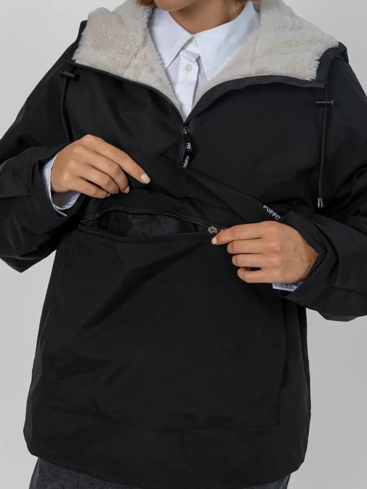 PUFFLT Faux Fur Lined Relaxed Fit Rain Hoodie