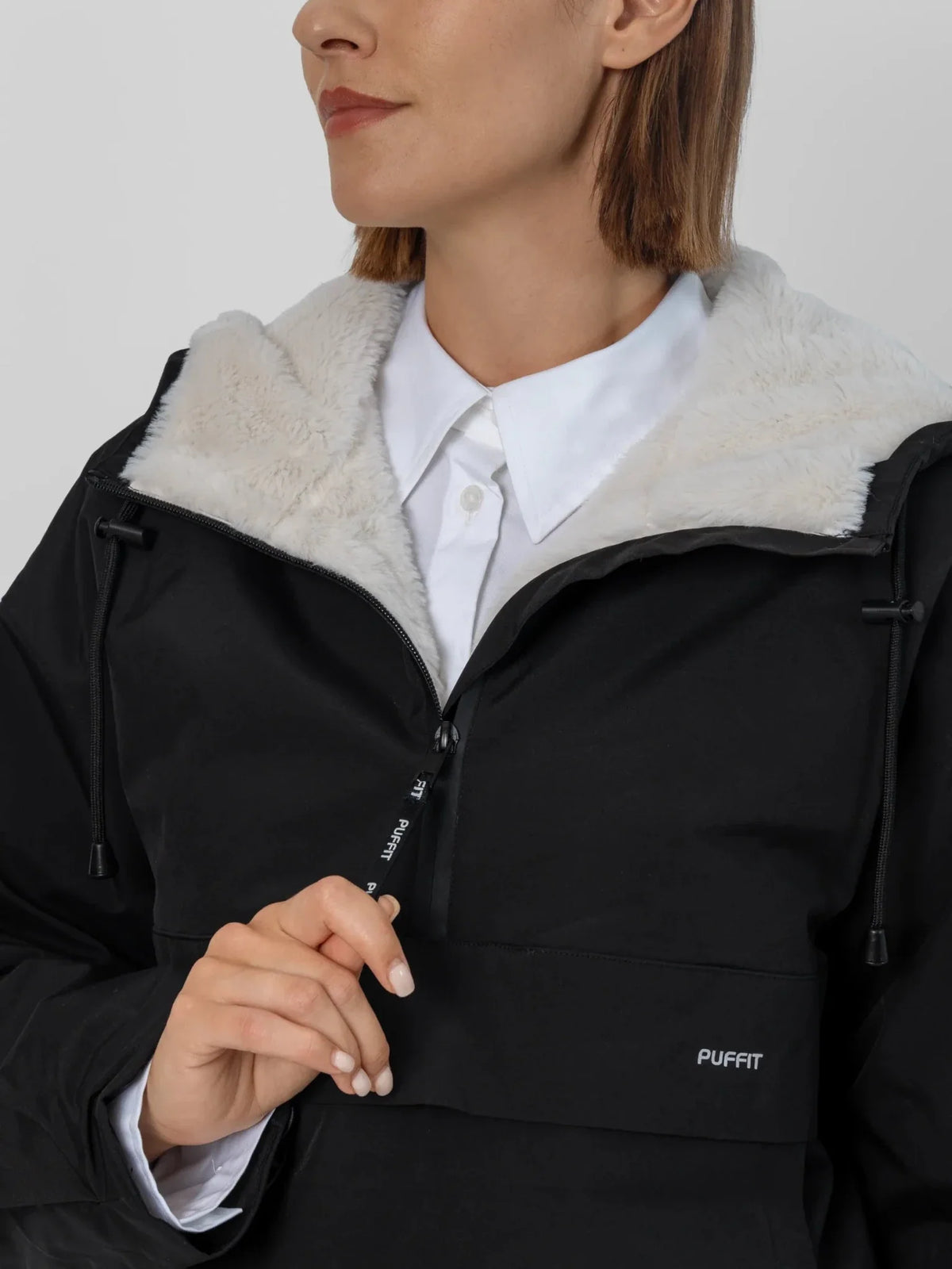 PUFFLT Faux Fur Lined Relaxed Fit Rain Hoodie