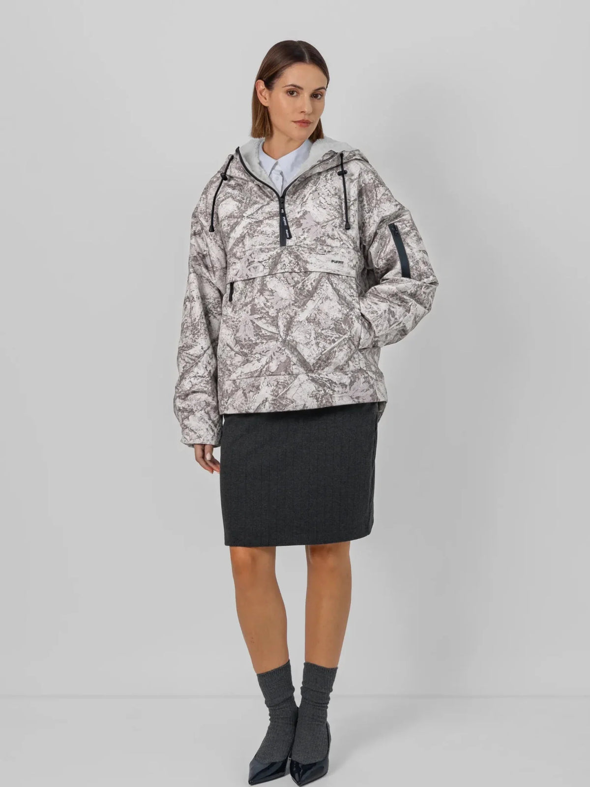 PUFFLT Faux Fur Lined Relaxed Fit Rain Hoodie