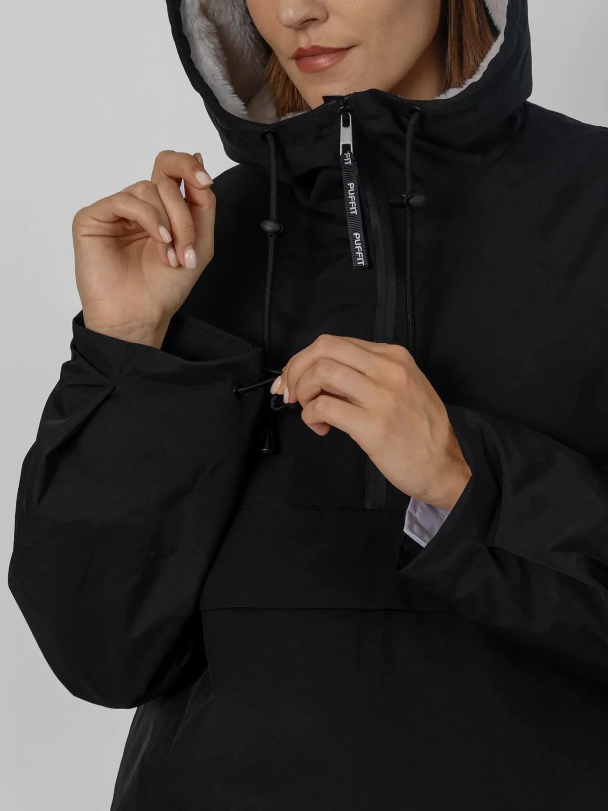 PUFFLT Faux Fur Lined Relaxed Fit Rain Hoodie