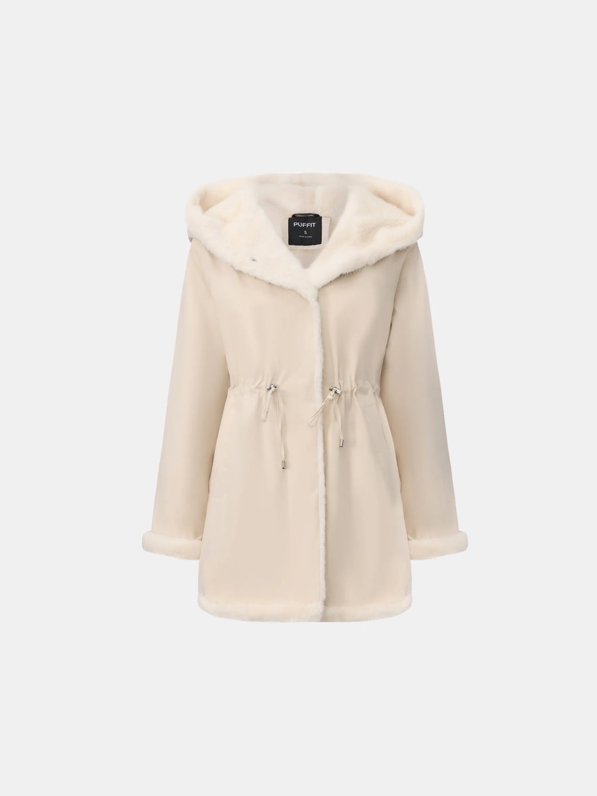 PUFFLT Faux Fur Lined Mid Length Rain Coat
