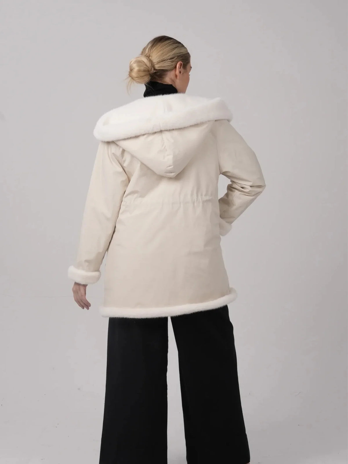 PUFFLT Faux Fur Lined Mid Length Rain Coat