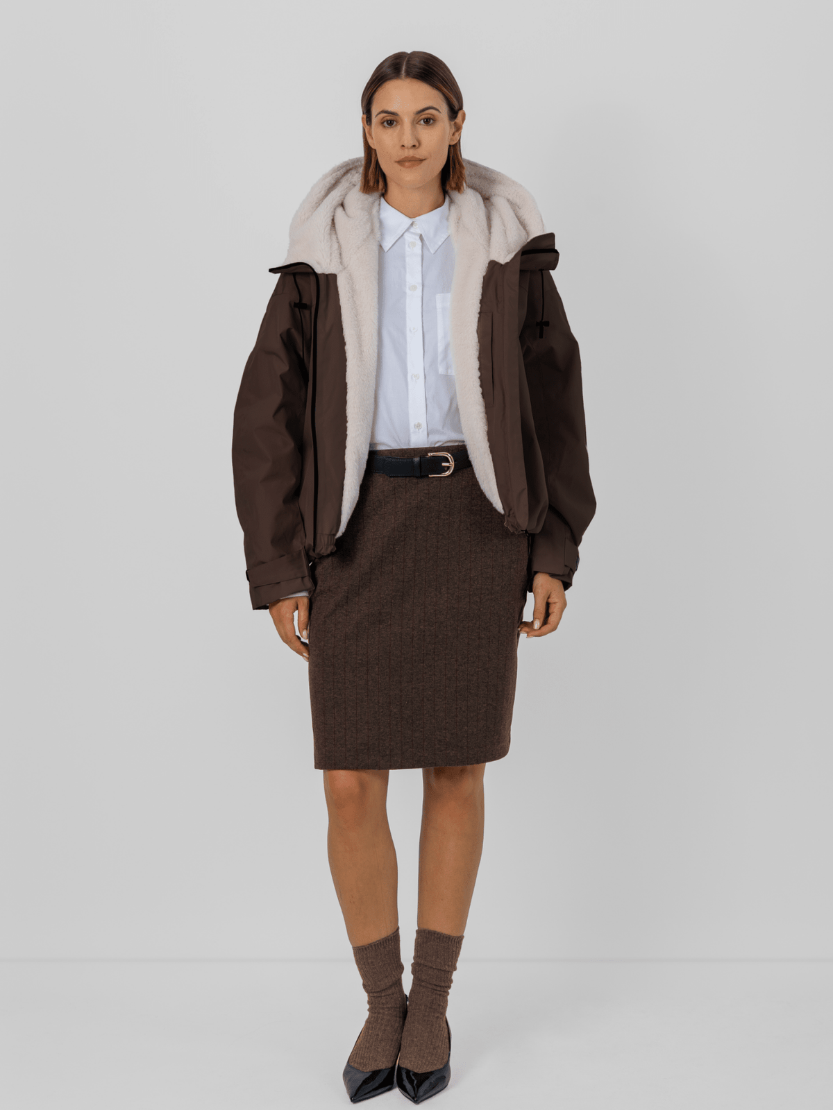 PUFFLT Faux Fur Lined One Size Short Oversized Rain Jacket