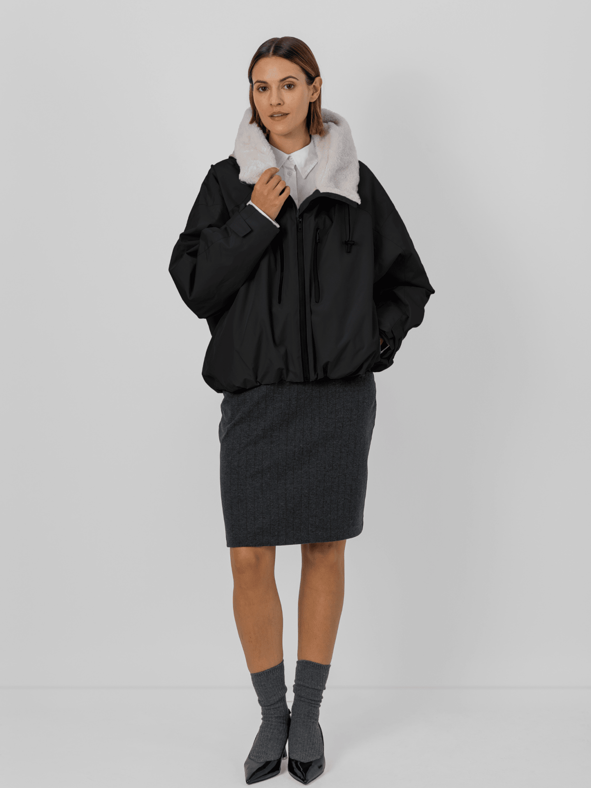 PUFFLT Faux Fur Lined One Size Short Oversized Rain Jacket