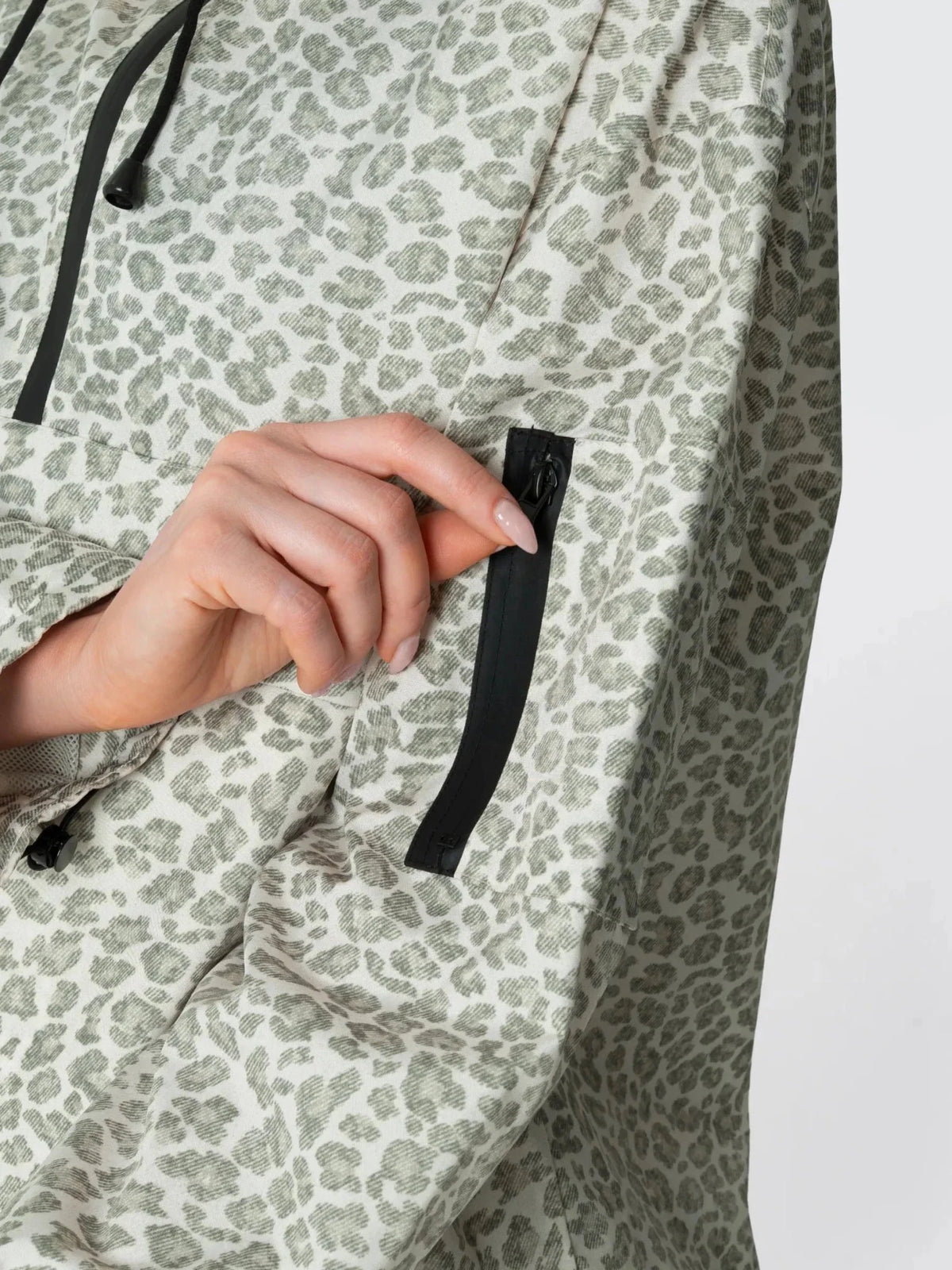 PUFFLT Olive Leopard Relaxed Fit Rain Hoodie