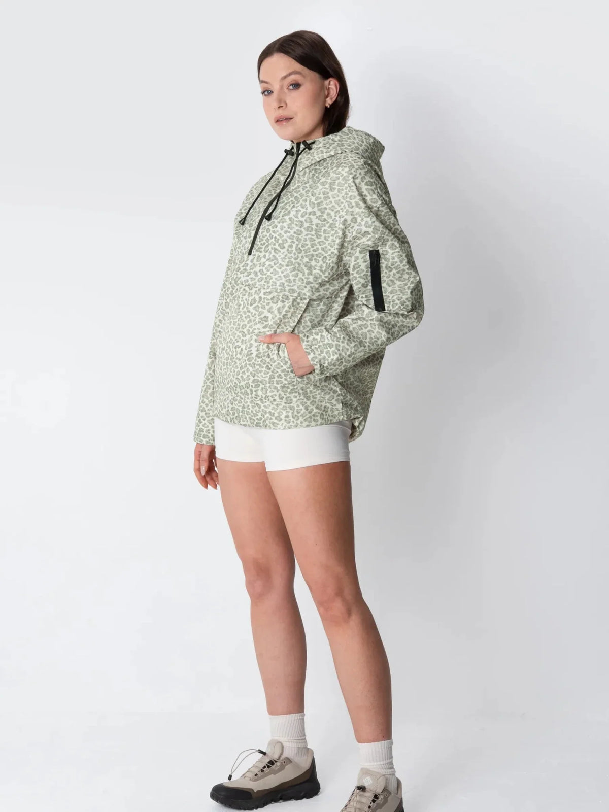 PUFFLT Olive Leopard Relaxed Fit Rain Hoodie