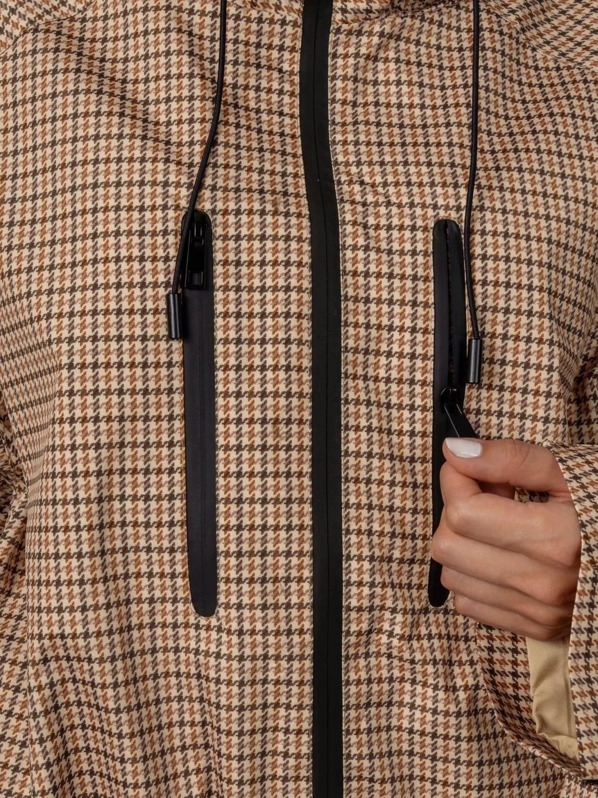 PUFFLT One Size Beige Houndstooth Short Oversized Rain Jacket