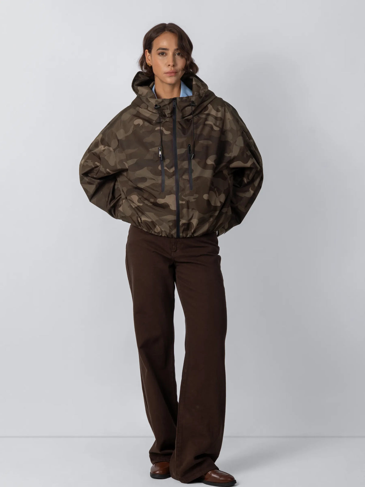 PUFFLT One Size Brown Camo Short Oversized Rain Jacket