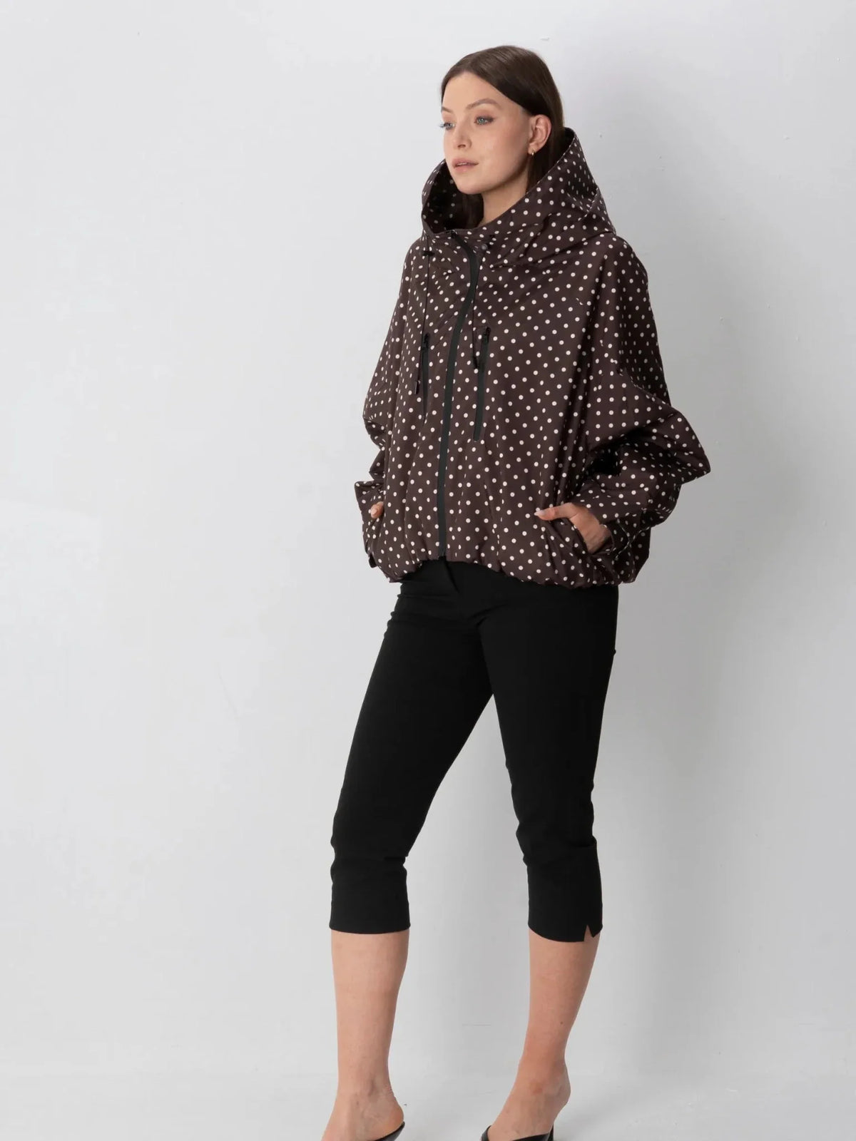 PUFFLT One Size Brown Dot Short Oversized Rain Jacket