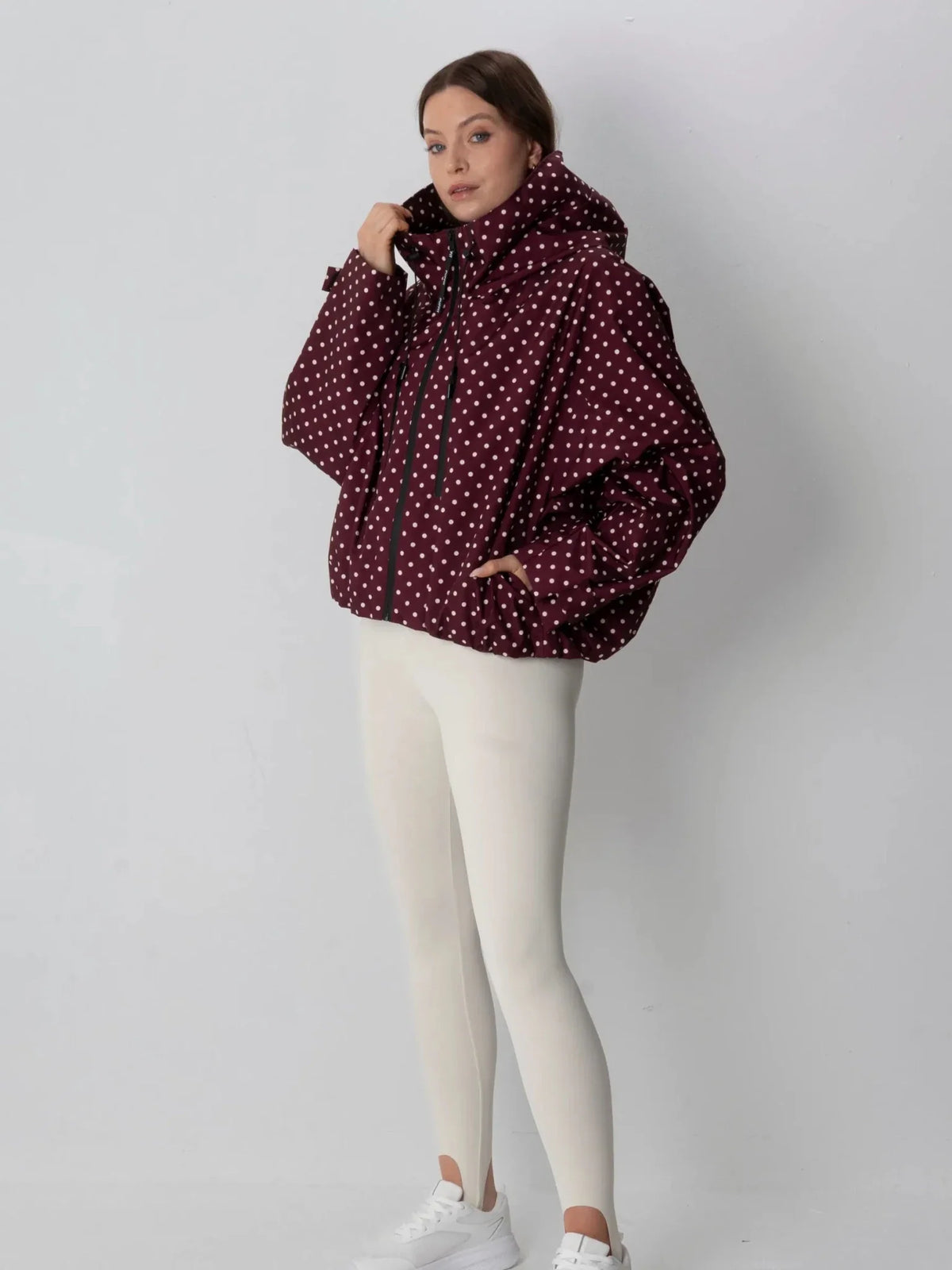 PUFFLT One Size Burgundy Dot Short Oversized Rain Jacket