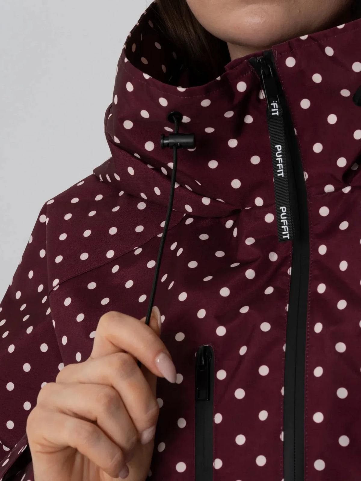 PUFFLT One Size Burgundy Dot Short Oversized Rain Jacket