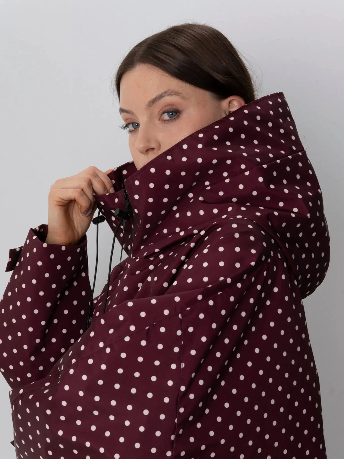 PUFFLT One Size Burgundy Dot Short Oversized Rain Jacket
