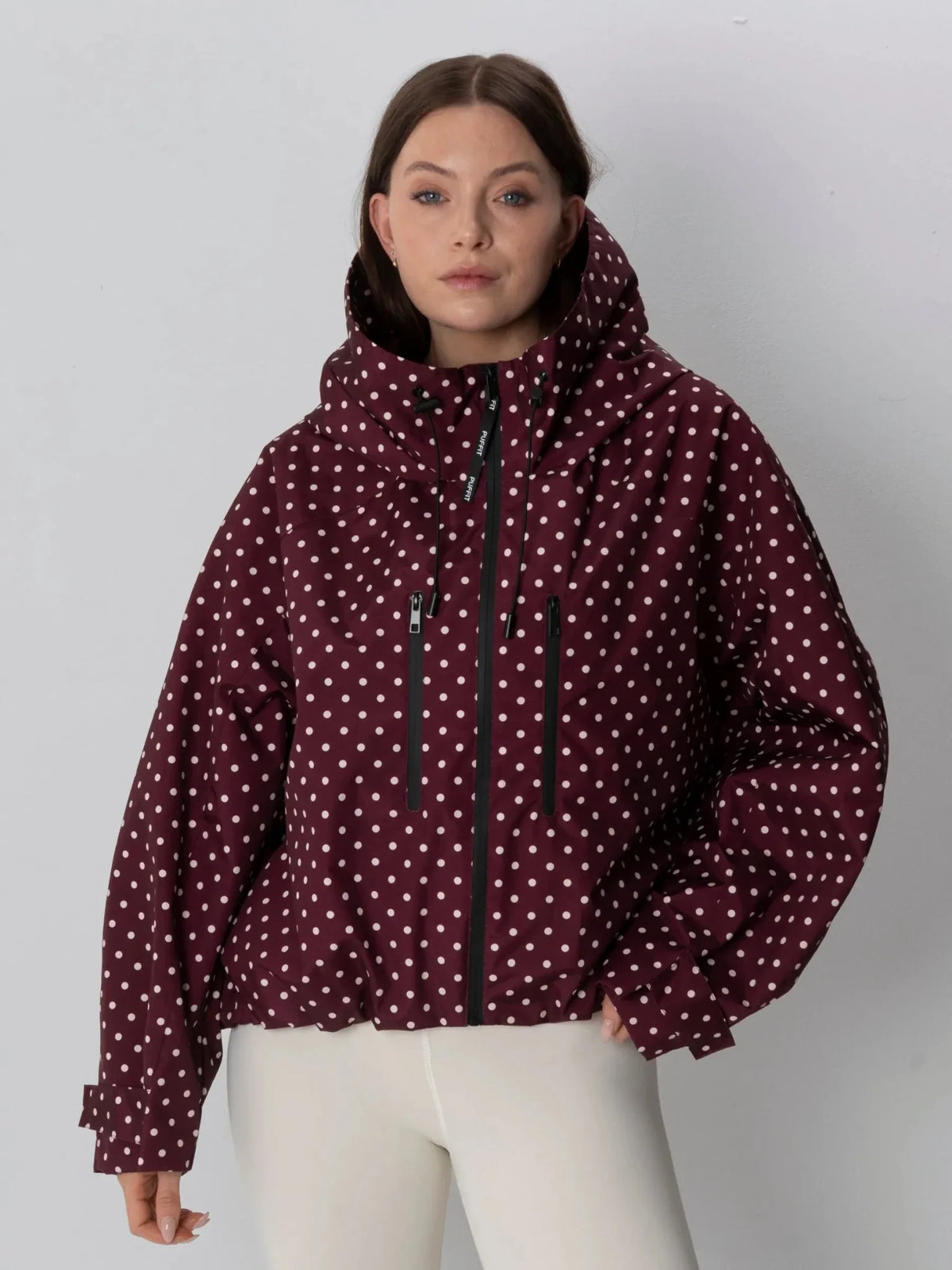 PUFFLT One Size Burgundy Dot Short Oversized Rain Jacket