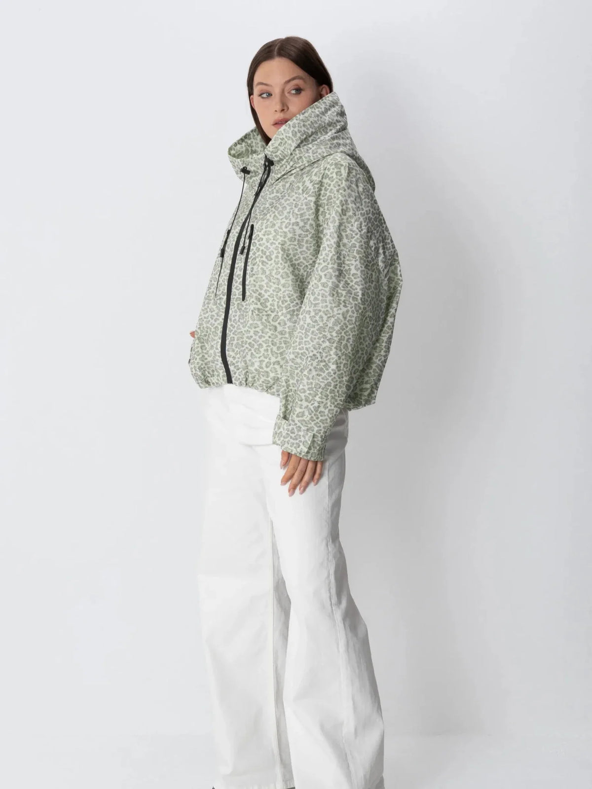PUFFLT One Size Olive Leopard Short Oversized Rain Jacket
