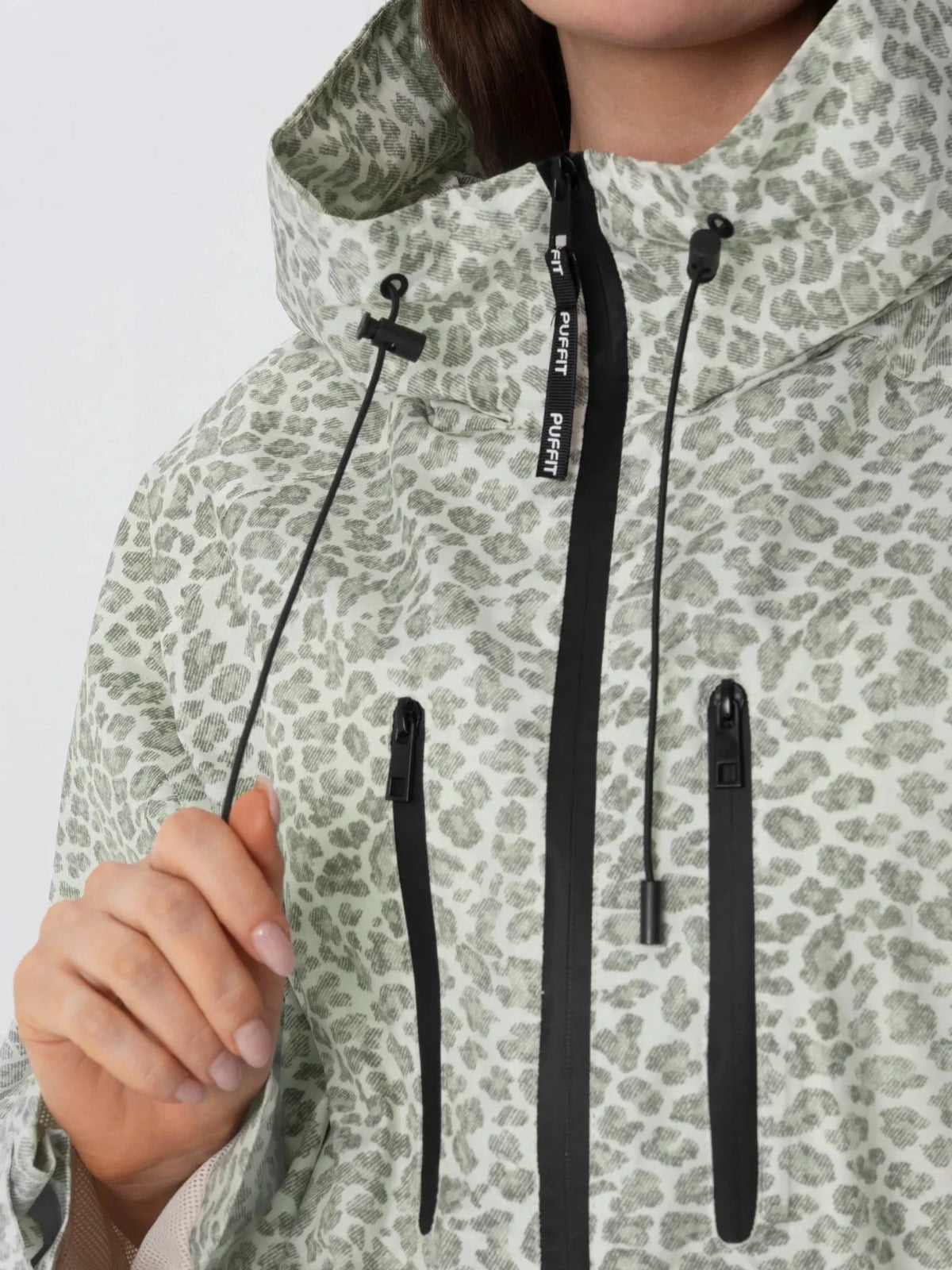 PUFFLT One Size Olive Leopard Short Oversized Rain Jacket