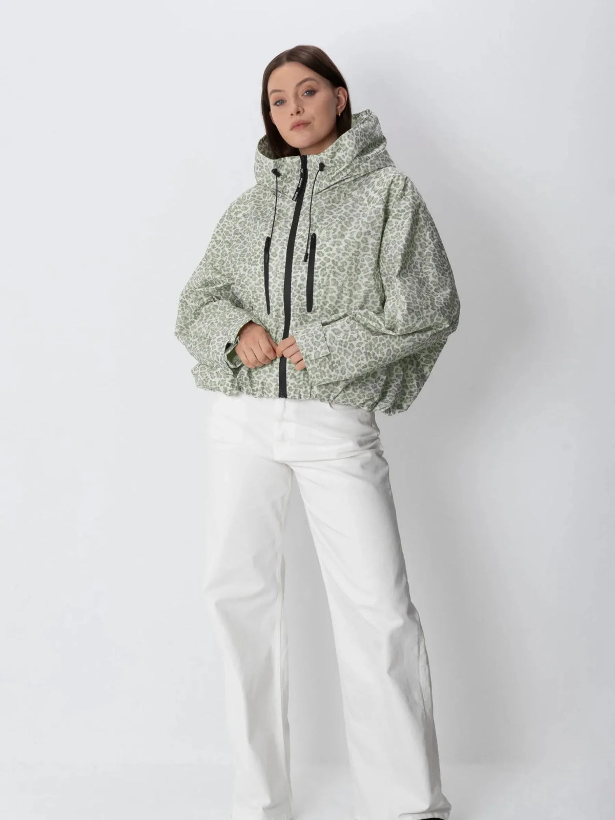 PUFFLT One Size Olive Leopard Short Oversized Rain Jacket
