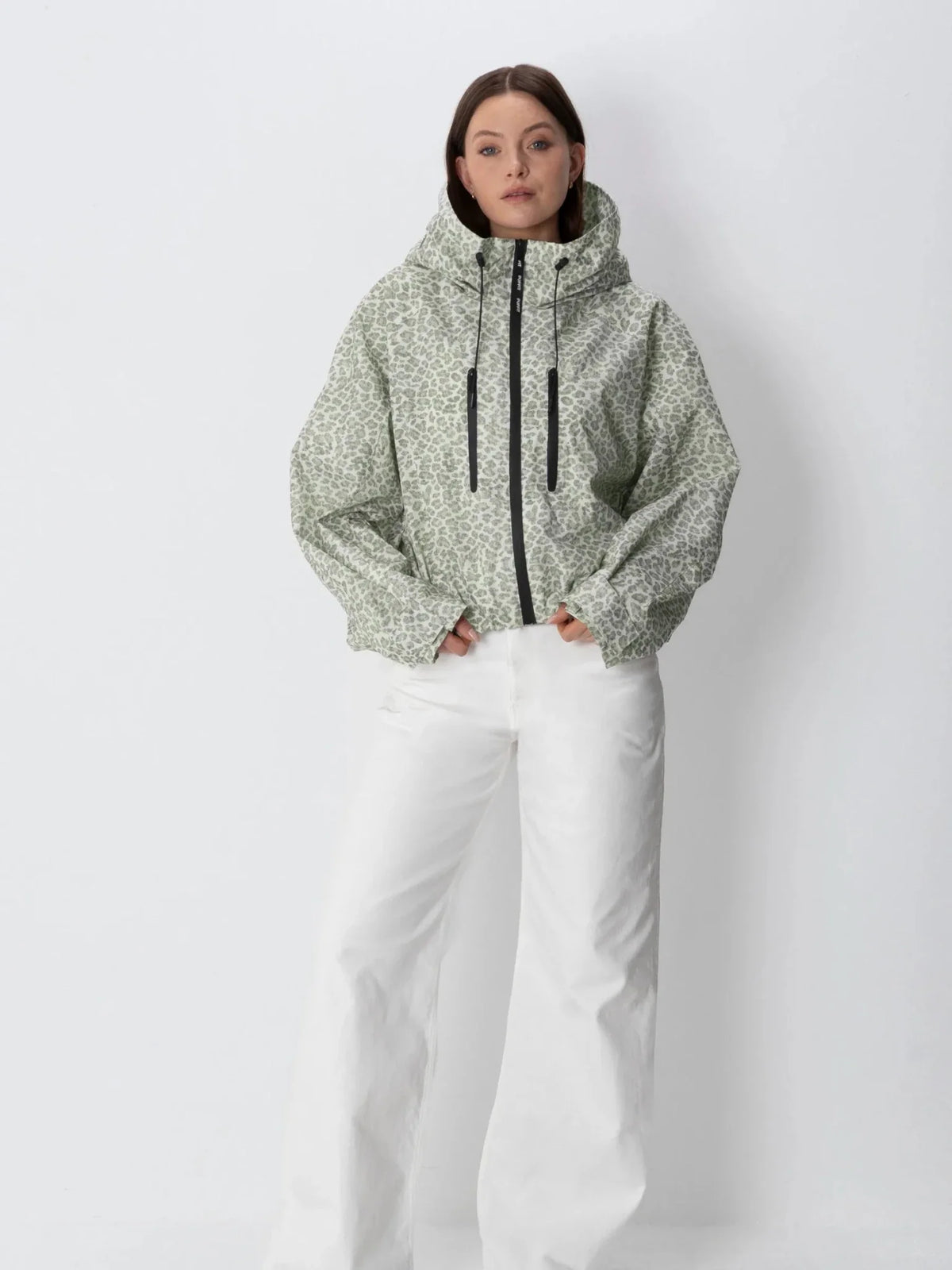 PUFFLT One Size Olive Leopard Short Oversized Rain Jacket