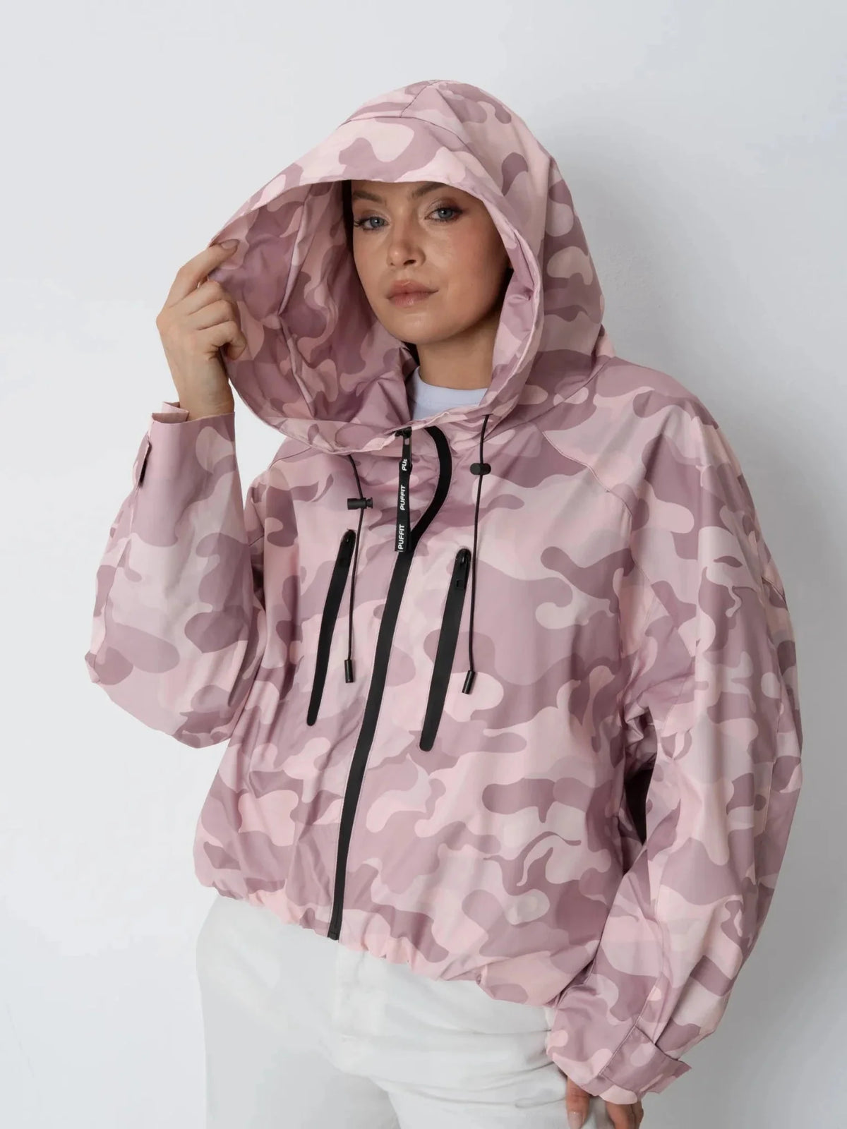 PUFFLT One Size Pink Camo Short Oversized Rain Jacket