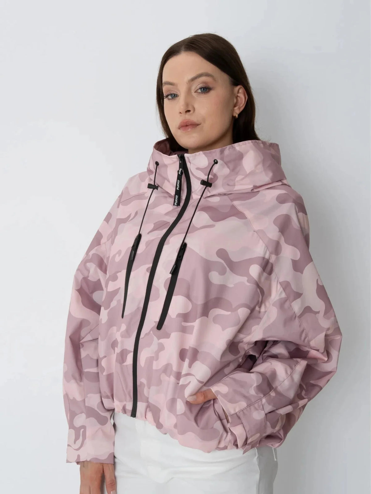 PUFFLT One Size Pink Camo Short Oversized Rain Jacket