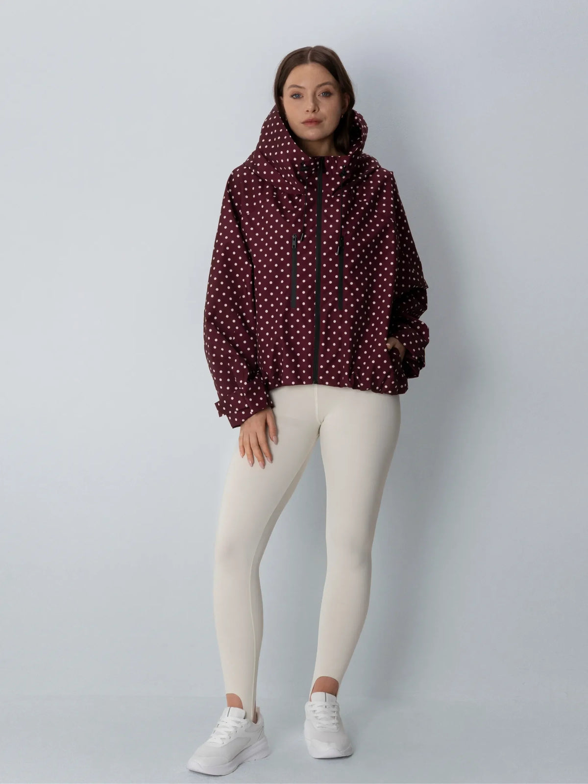 PUFFLT One Size Burgundy Dot Short Oversized Rain Jacket