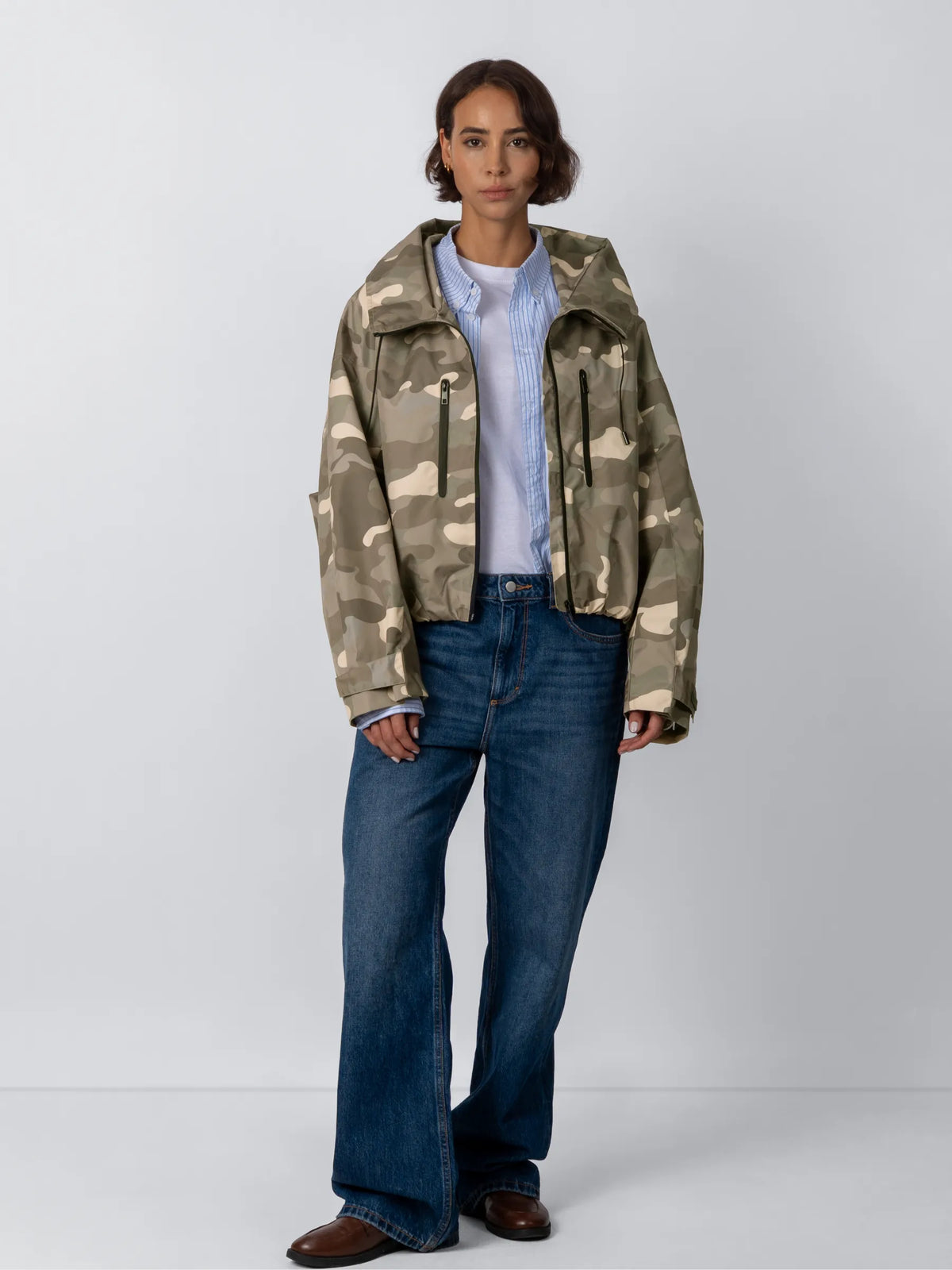 PUFFLT One Size Taupe Camo Short Oversized Rain Jacket