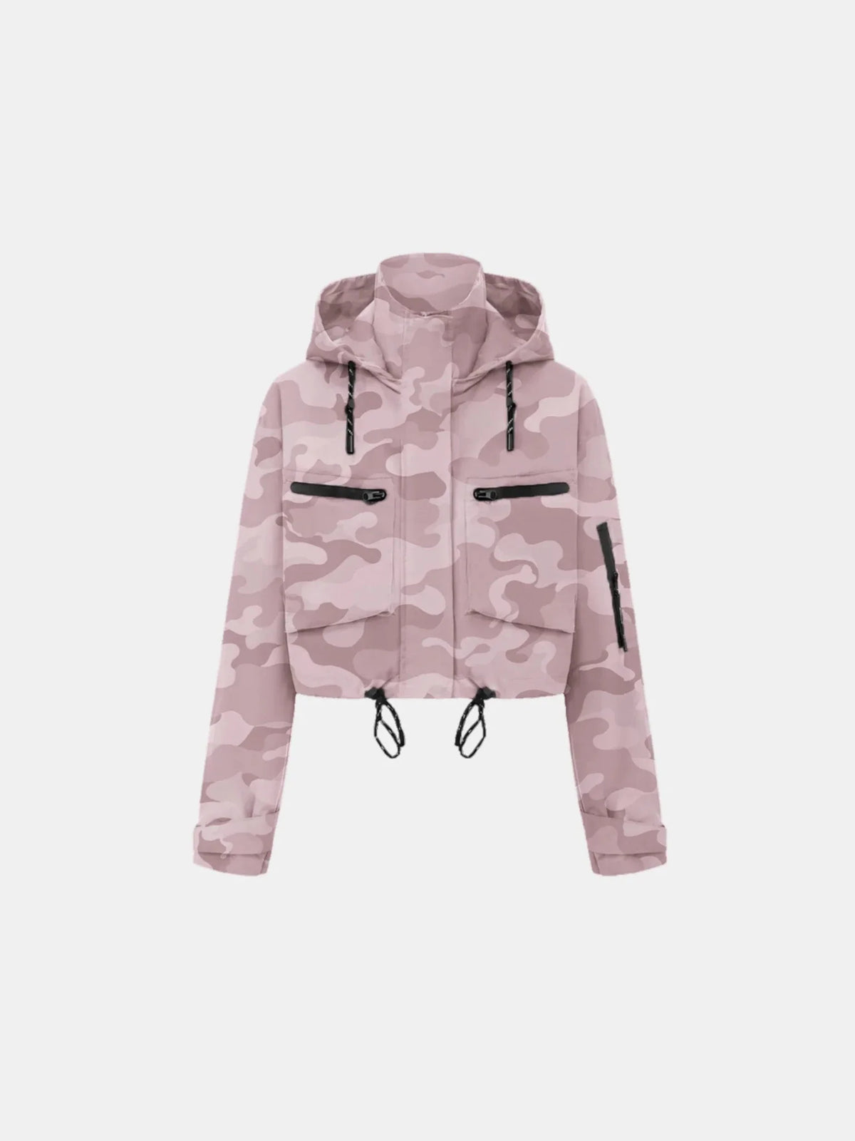 PUFFLT Pink Camo Cropped Detached Hooded Rain Jacket