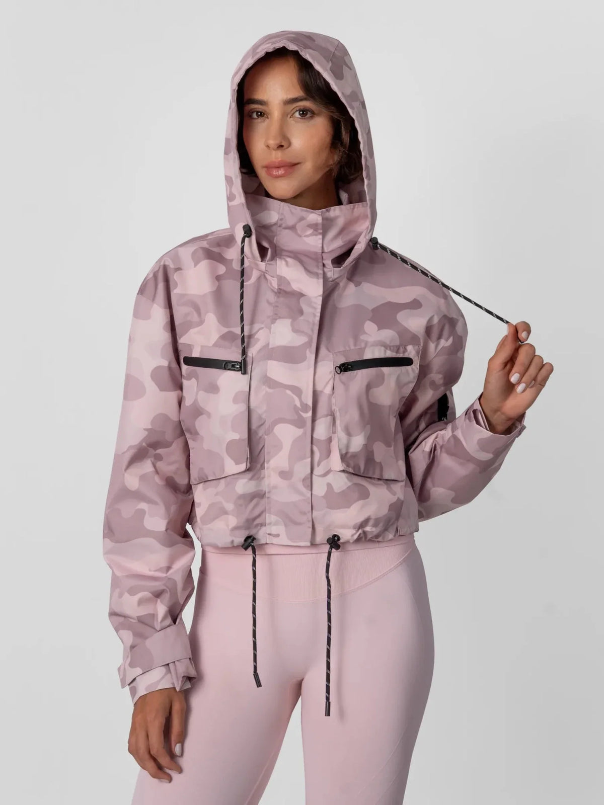 PUFFLT Mist Camo Cropped Detached Hooded Rain Jacket