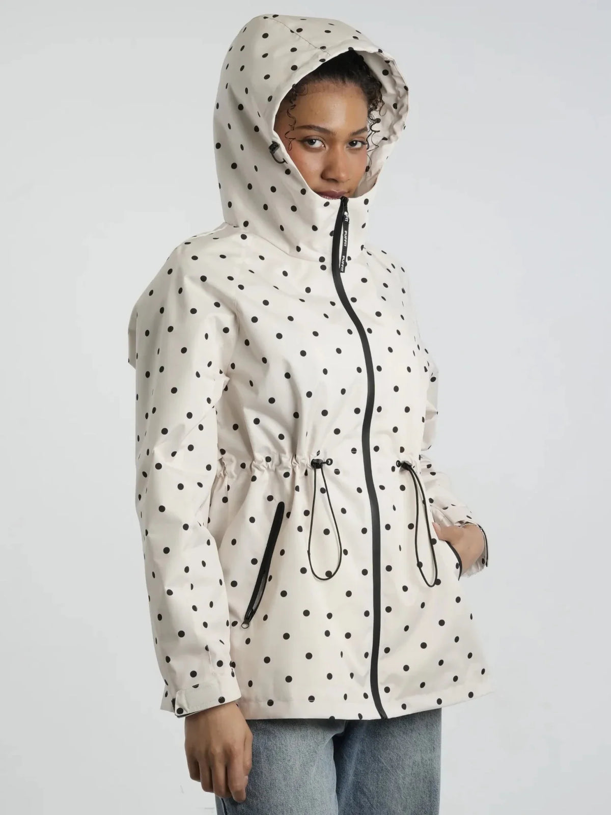 PUFFLT Polka Dot Full-Zip Rain Jacket