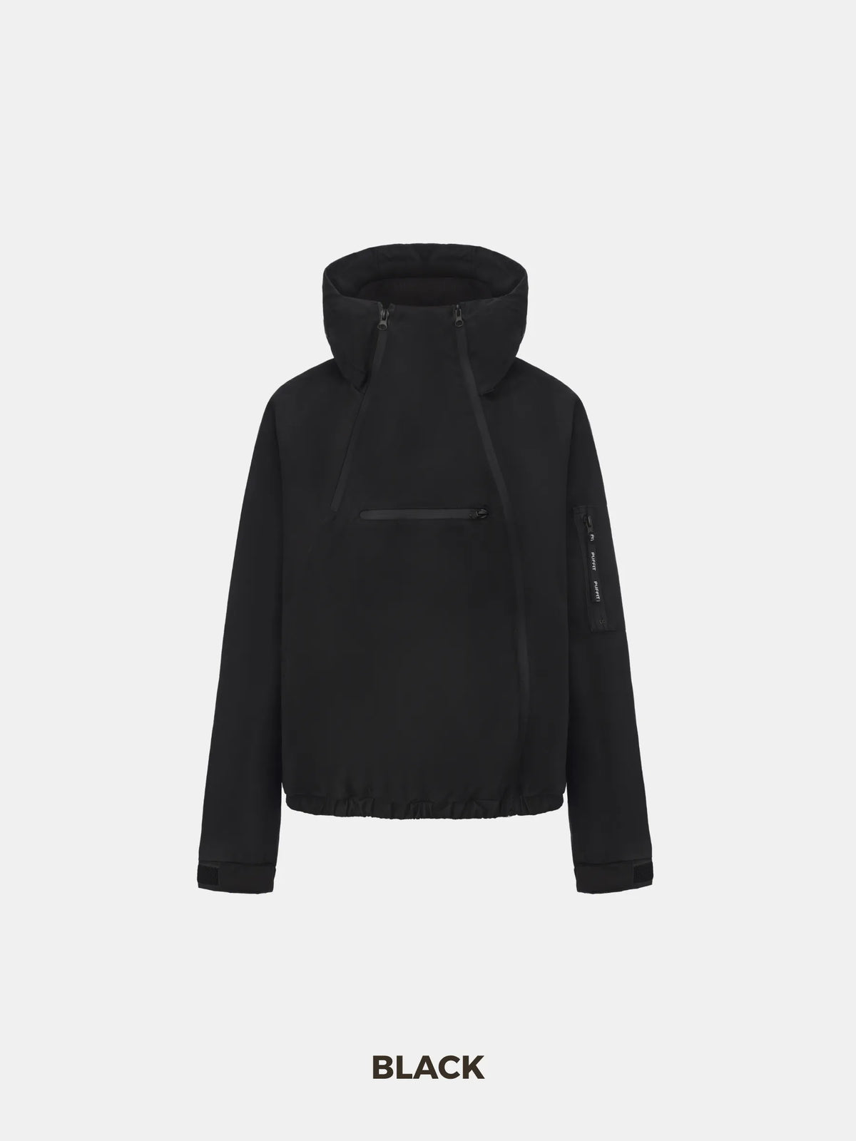 PUFFLT Short Asymmetric Zip Rain Hoodie