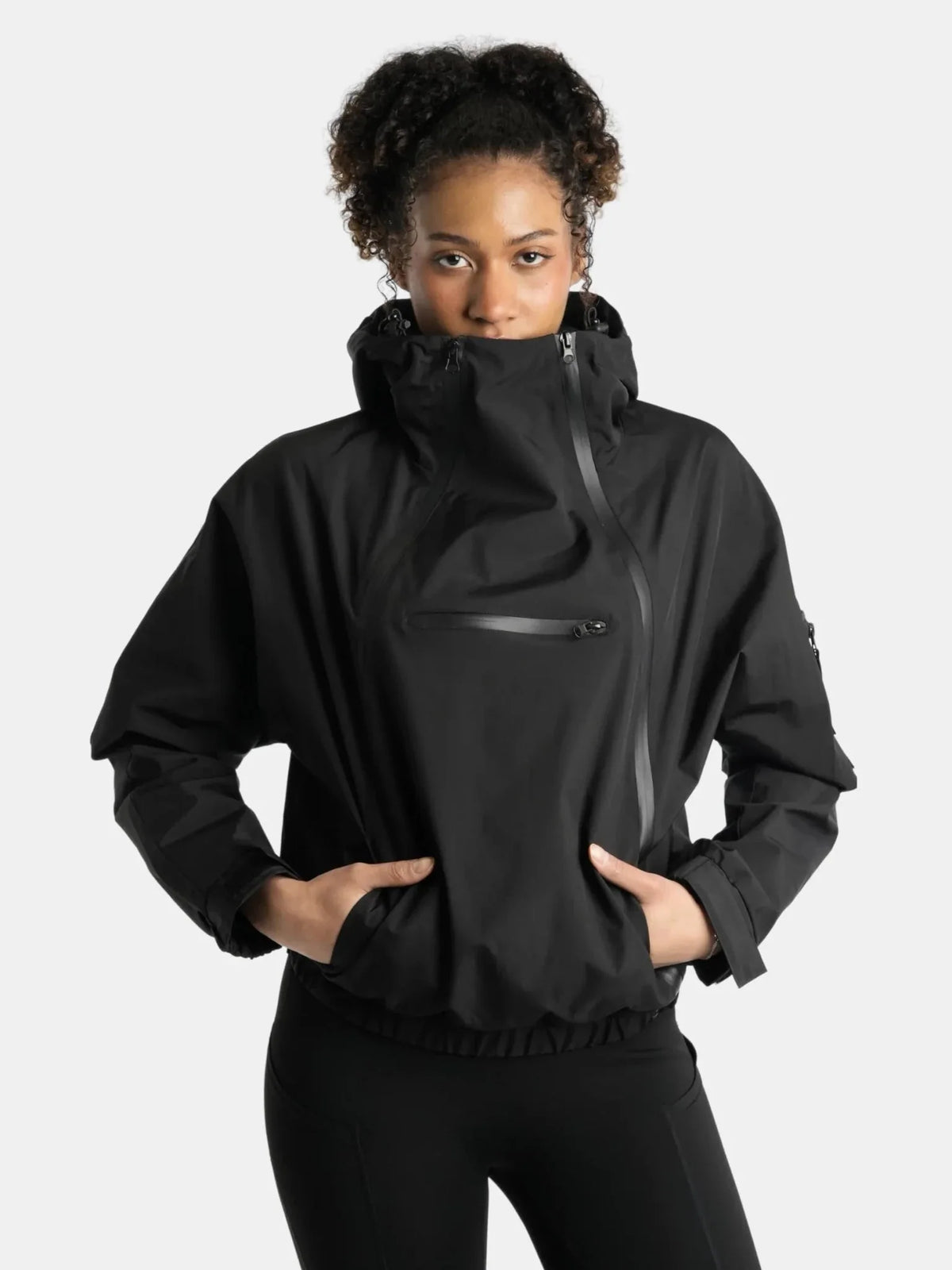 PUFFLT Short Asymmetric Zip Rain Hoodie