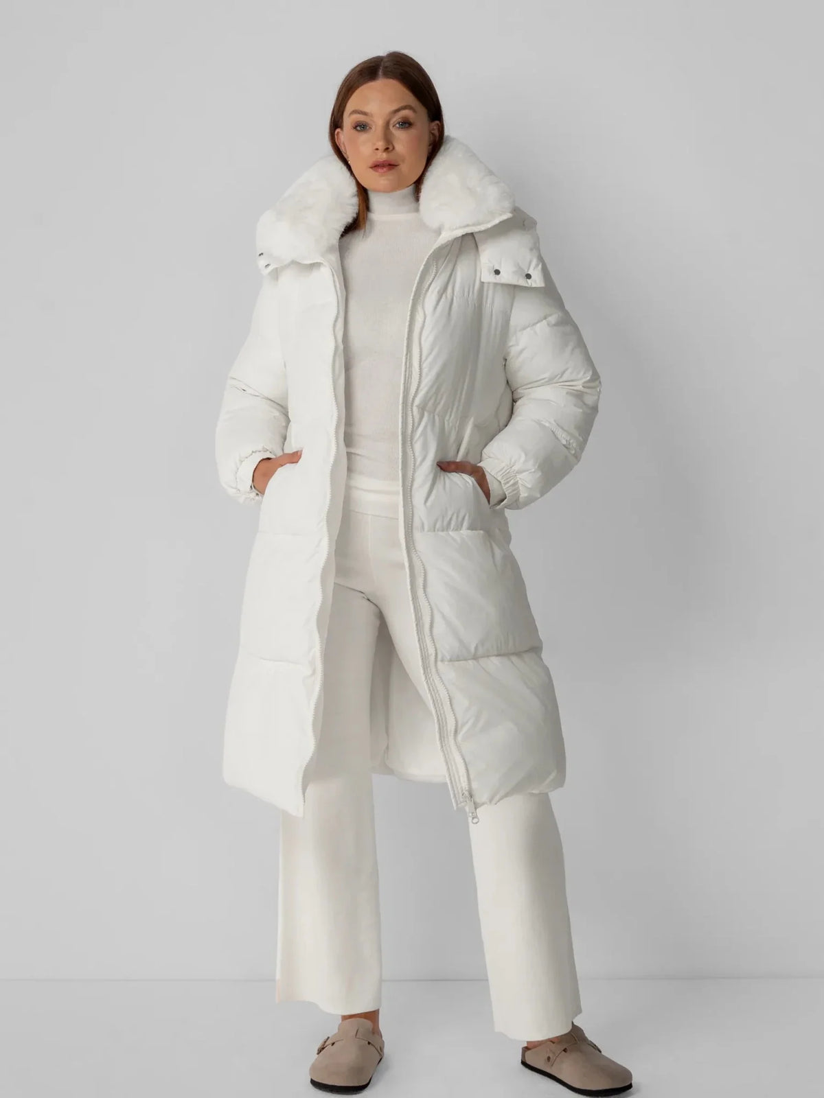 PUFFLT Faux Fur Collar Long Puffer Jacket
