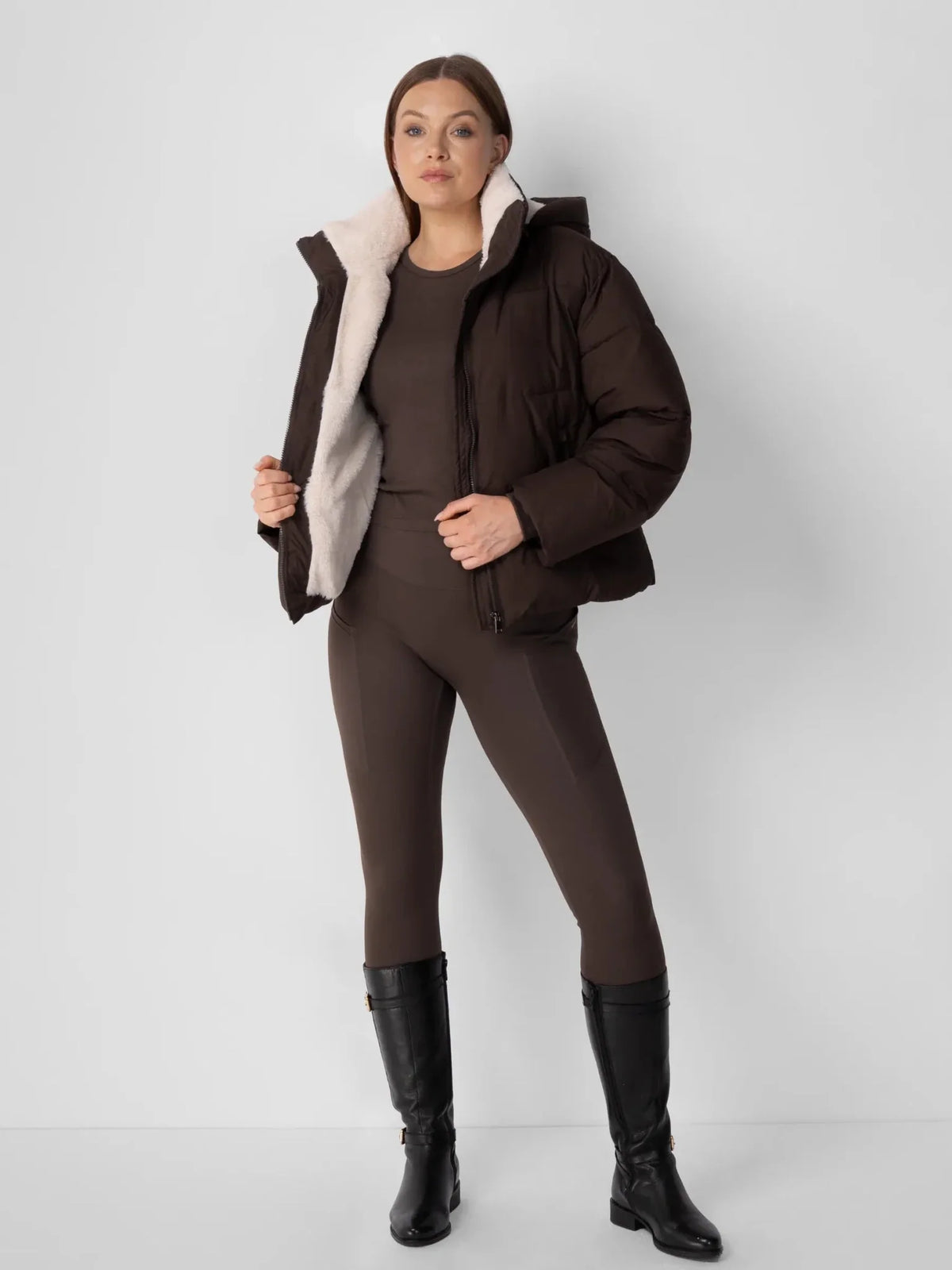 PUFFLT Faux Fur Lined Detachable Hooded Short Puffer Jacket