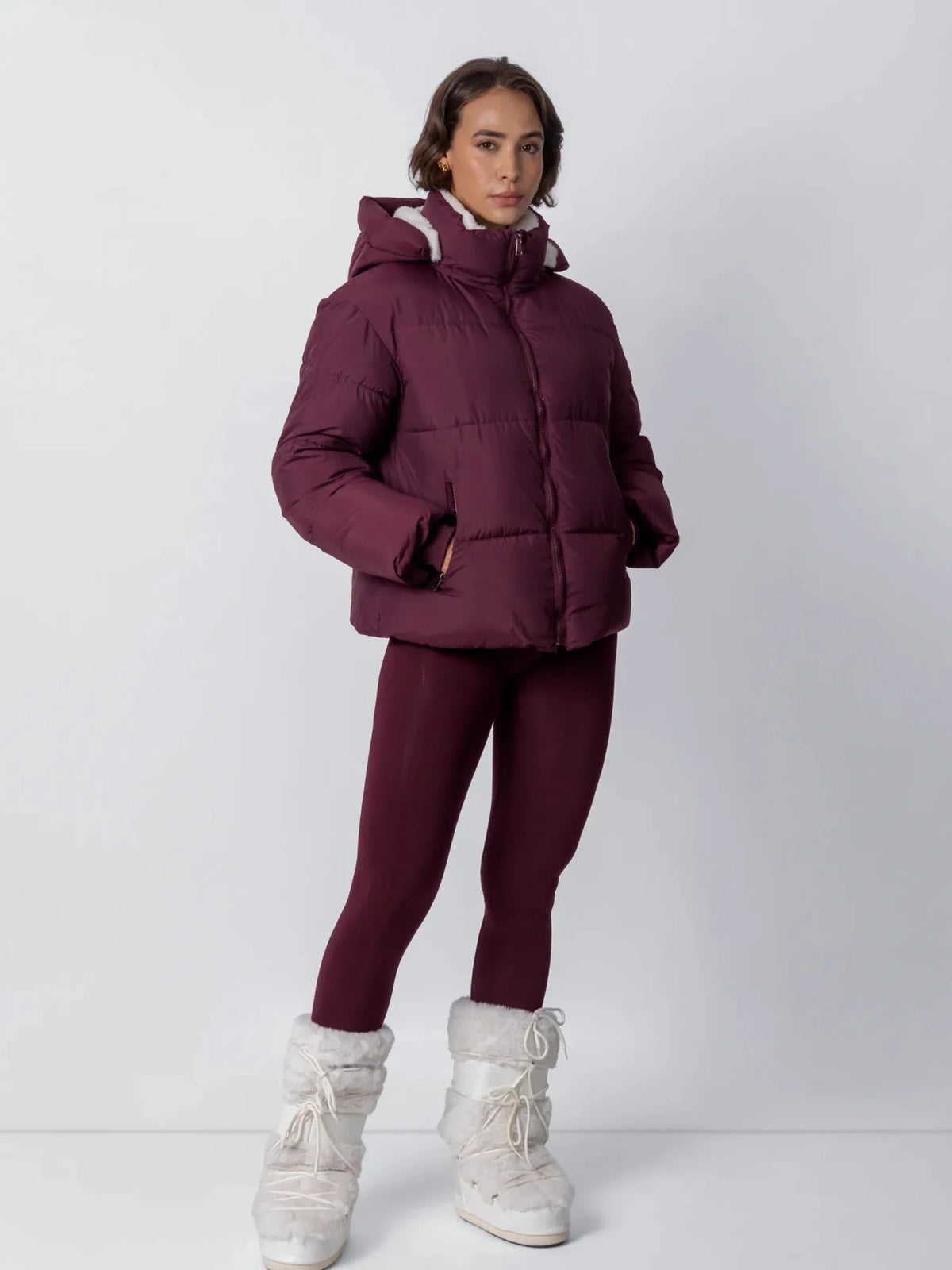 PUFFLT Faux Fur Lined Detachable Hooded Short Puffer Jacket